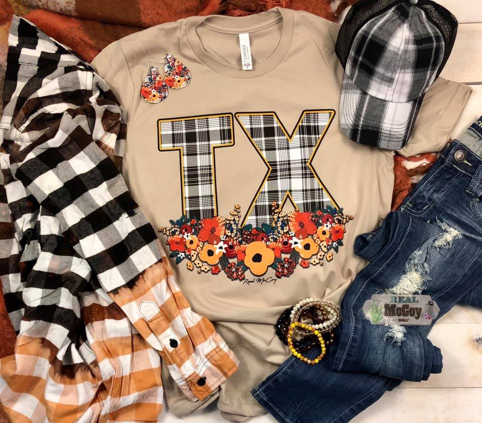 Fall Plaid State Abbreviation Tee
