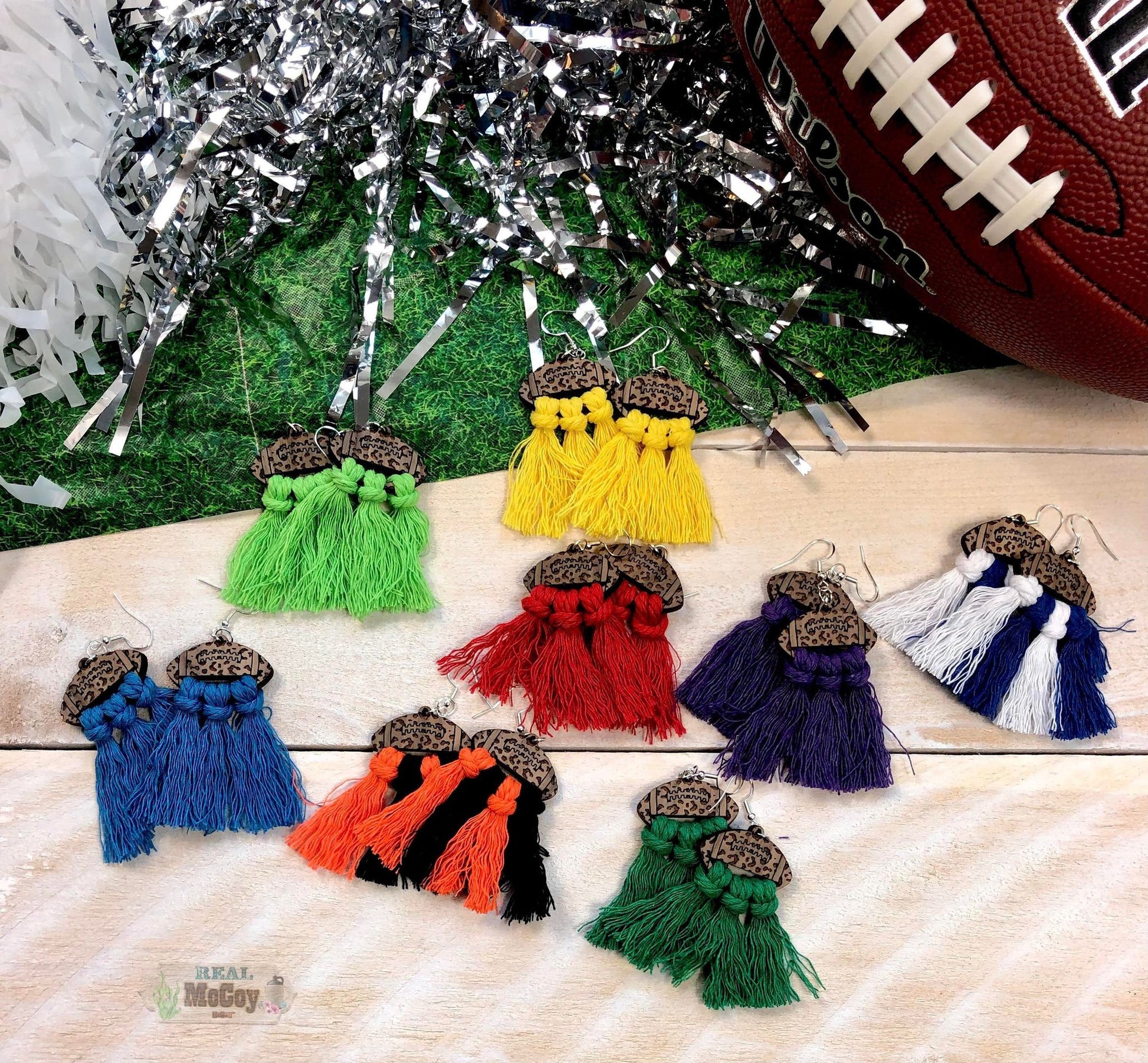 Leopard Football Macramé Earrings