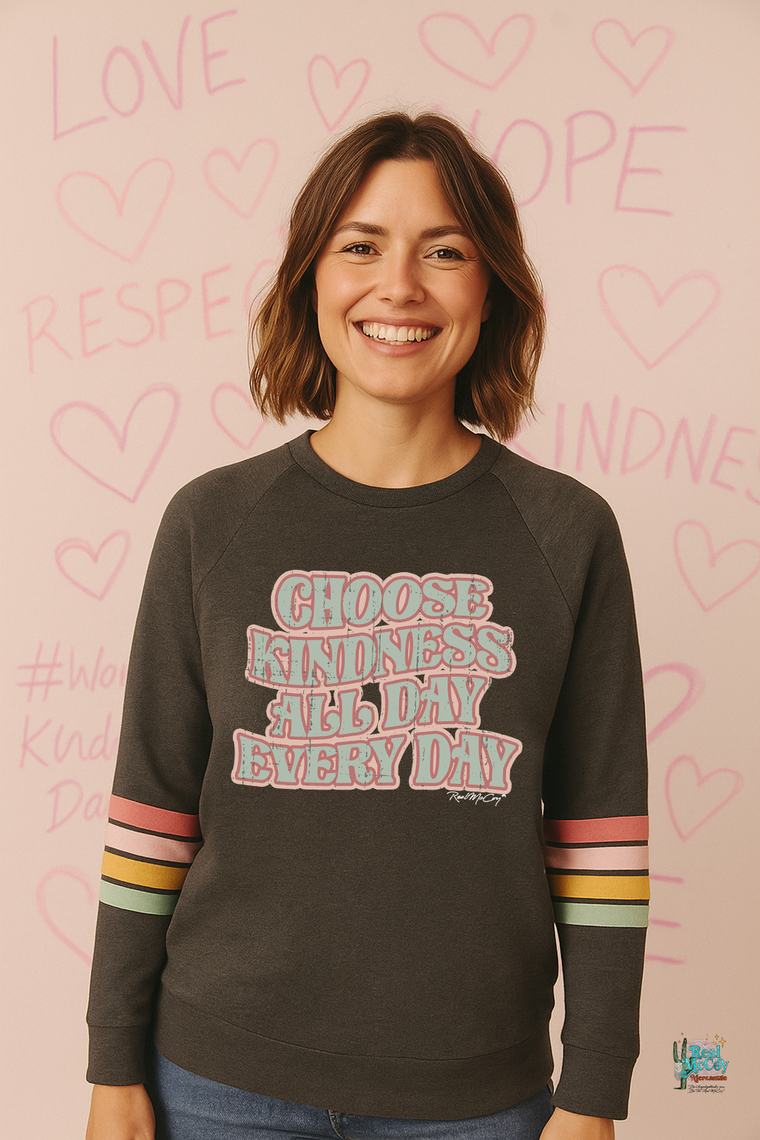 Choose Kindness Striped Sleeve Sweatshirt