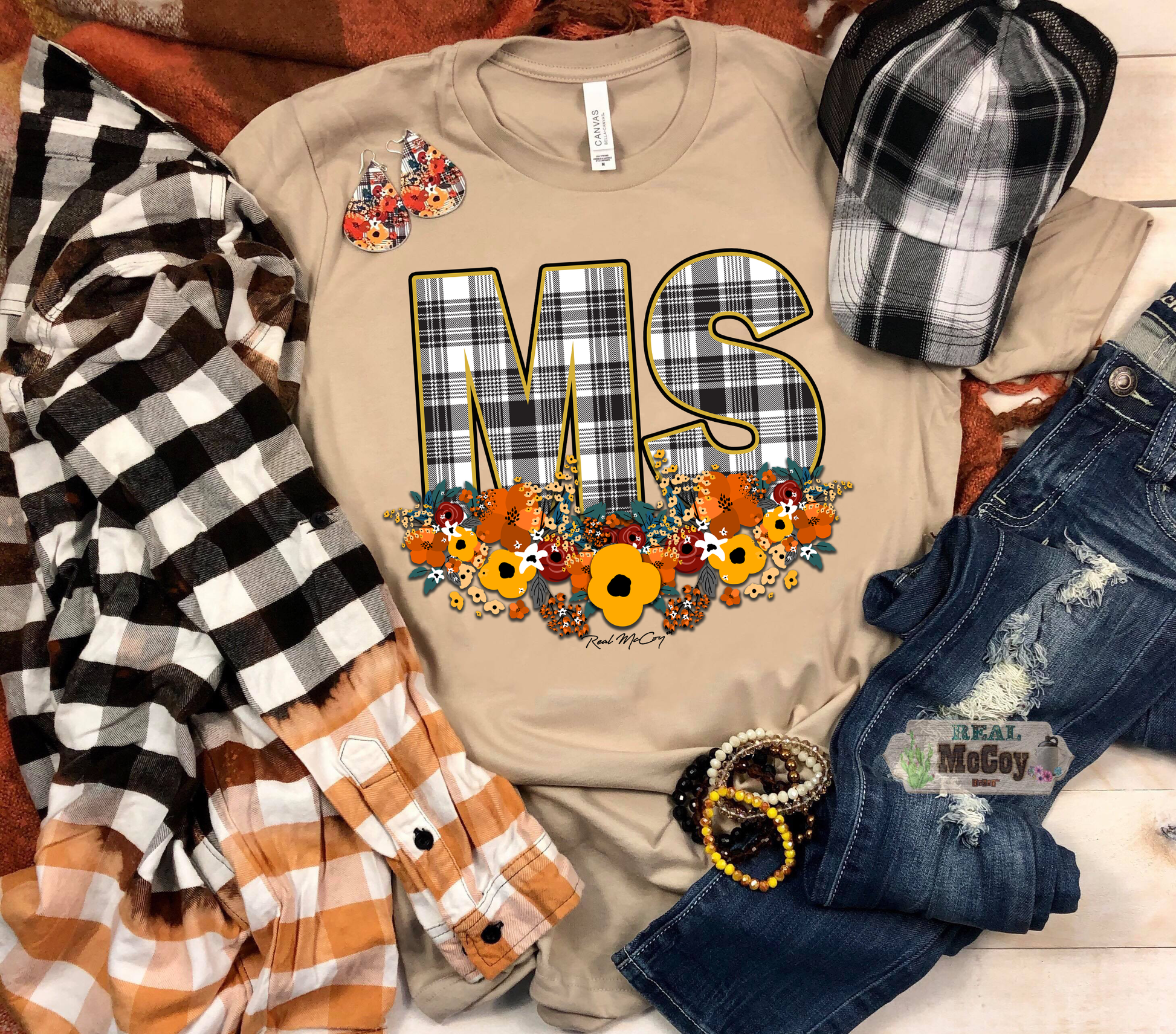 Fall Plaid State Abbreviation Tee