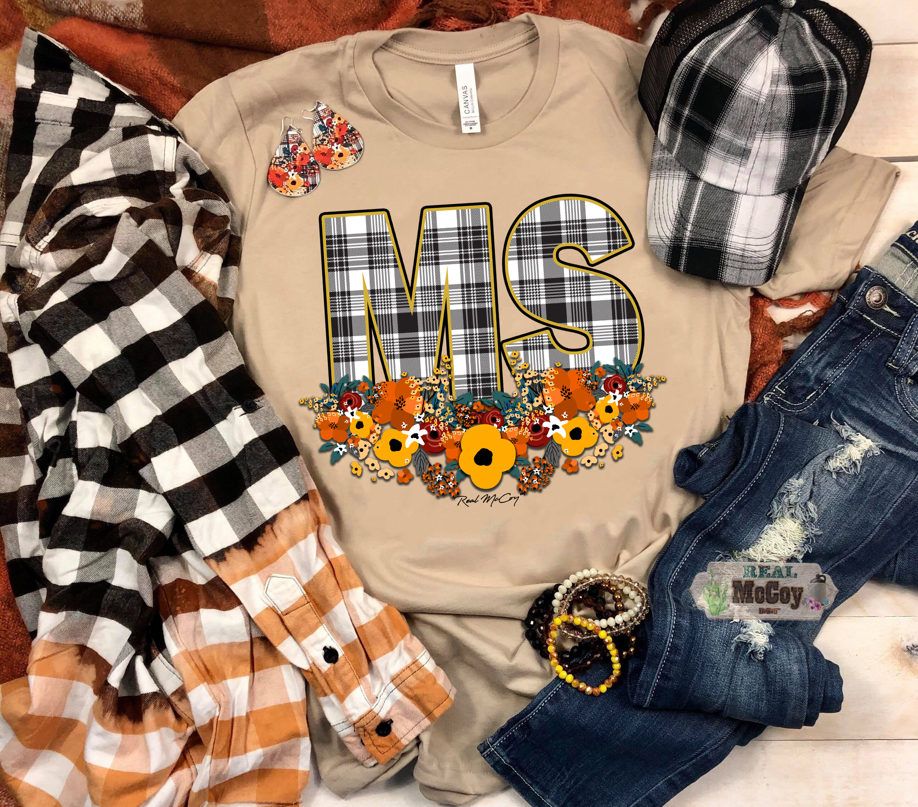 Fall Plaid State Abbreviation Tee