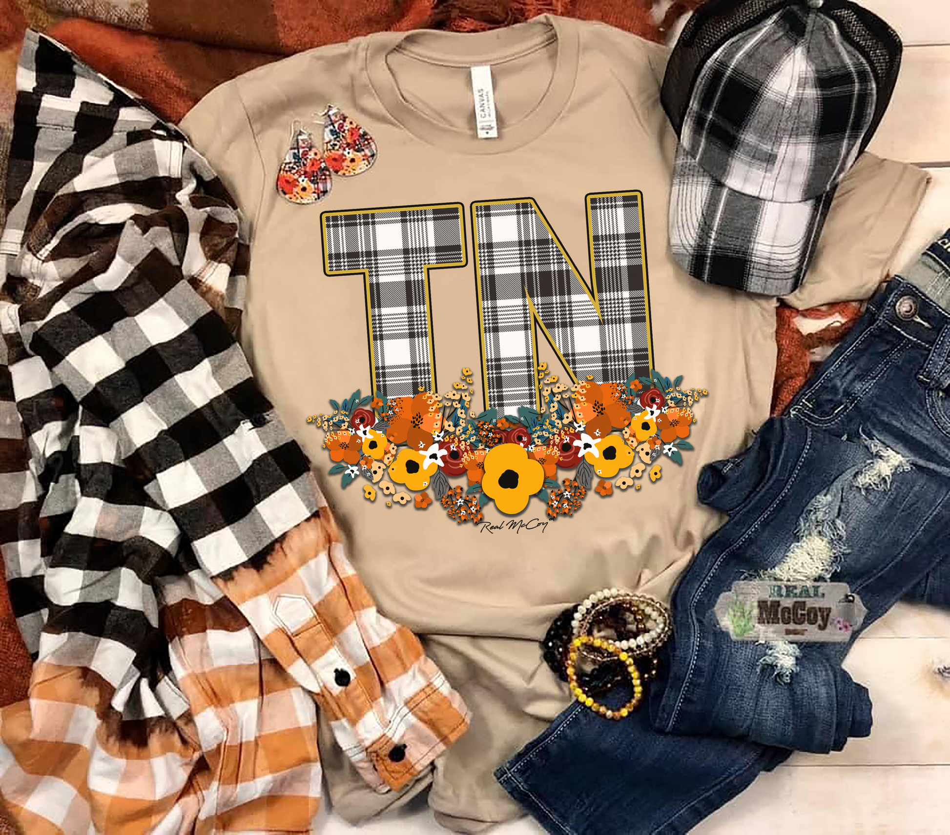 Fall Plaid State Abbreviation Tee