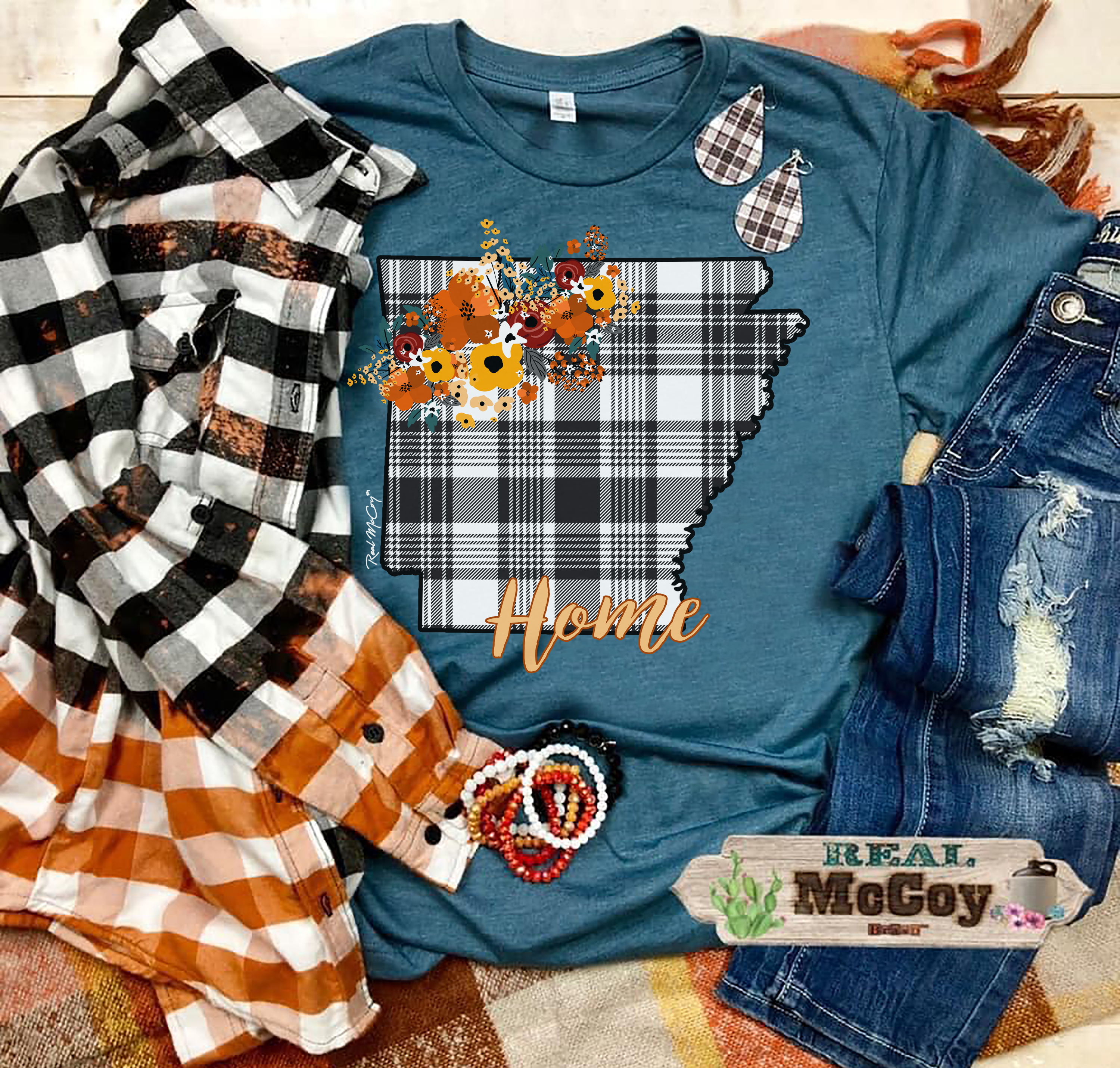 Fall Plaid State Tee