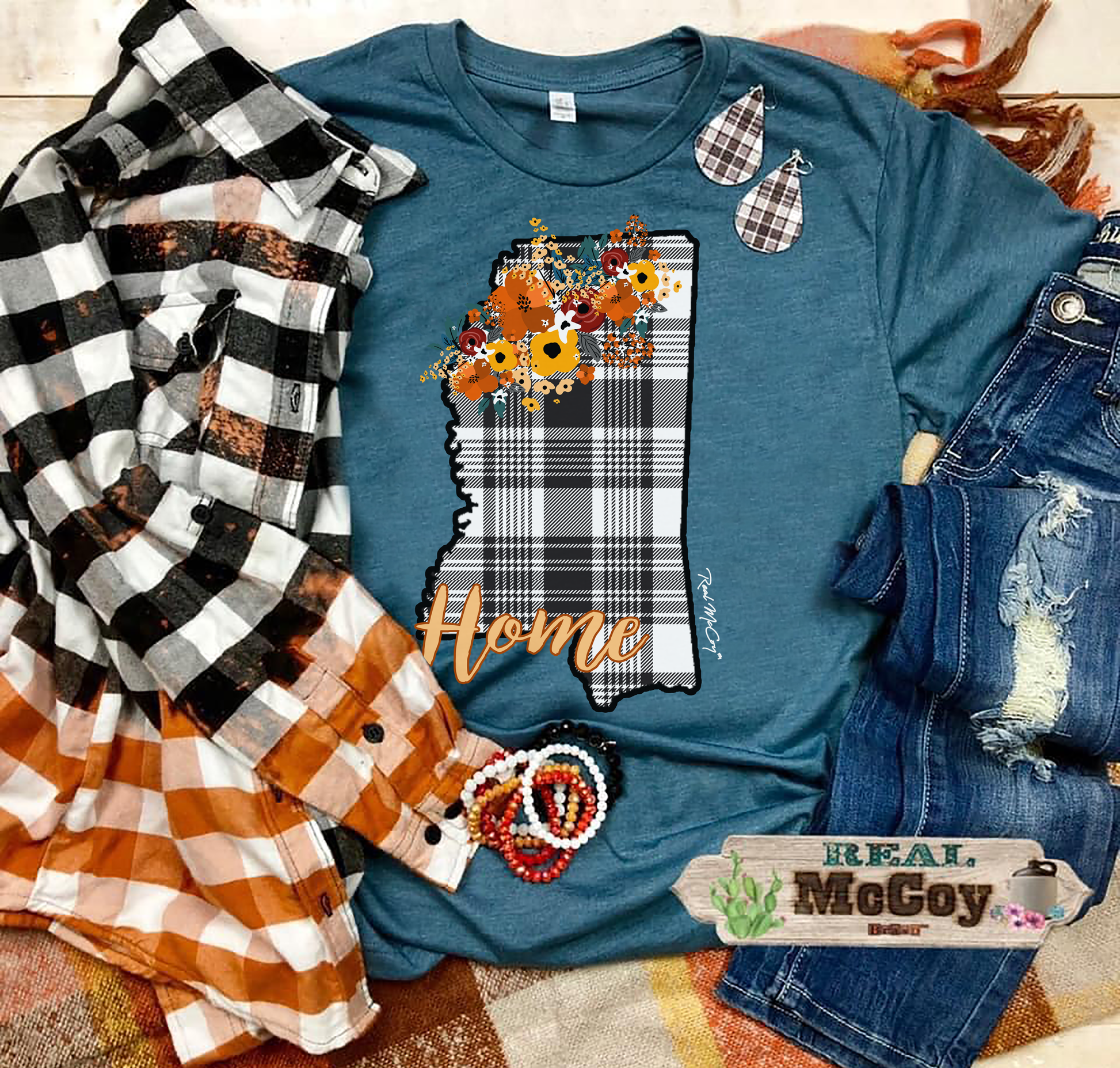 Fall Plaid State Tee