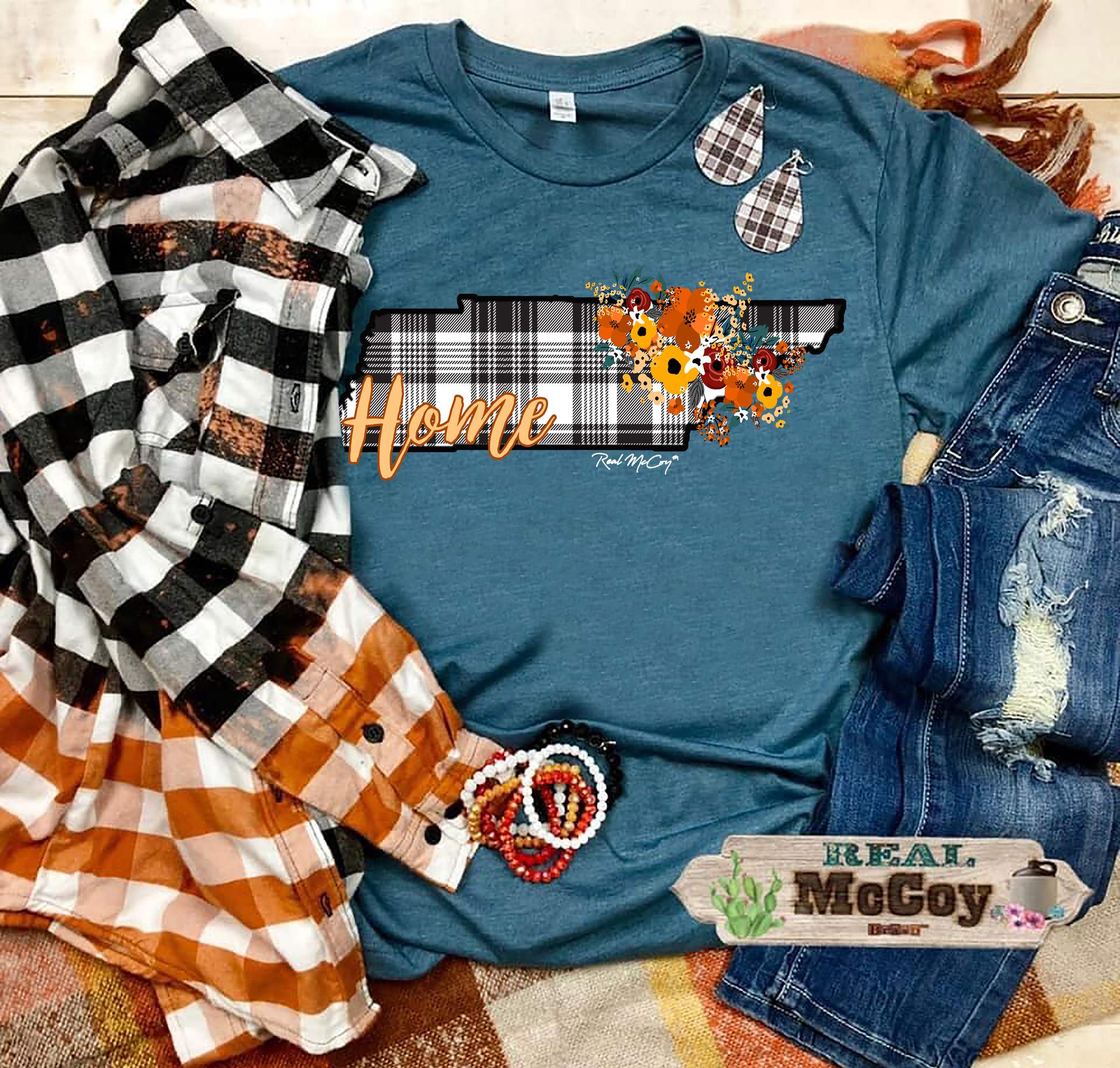 Fall Plaid State Tee