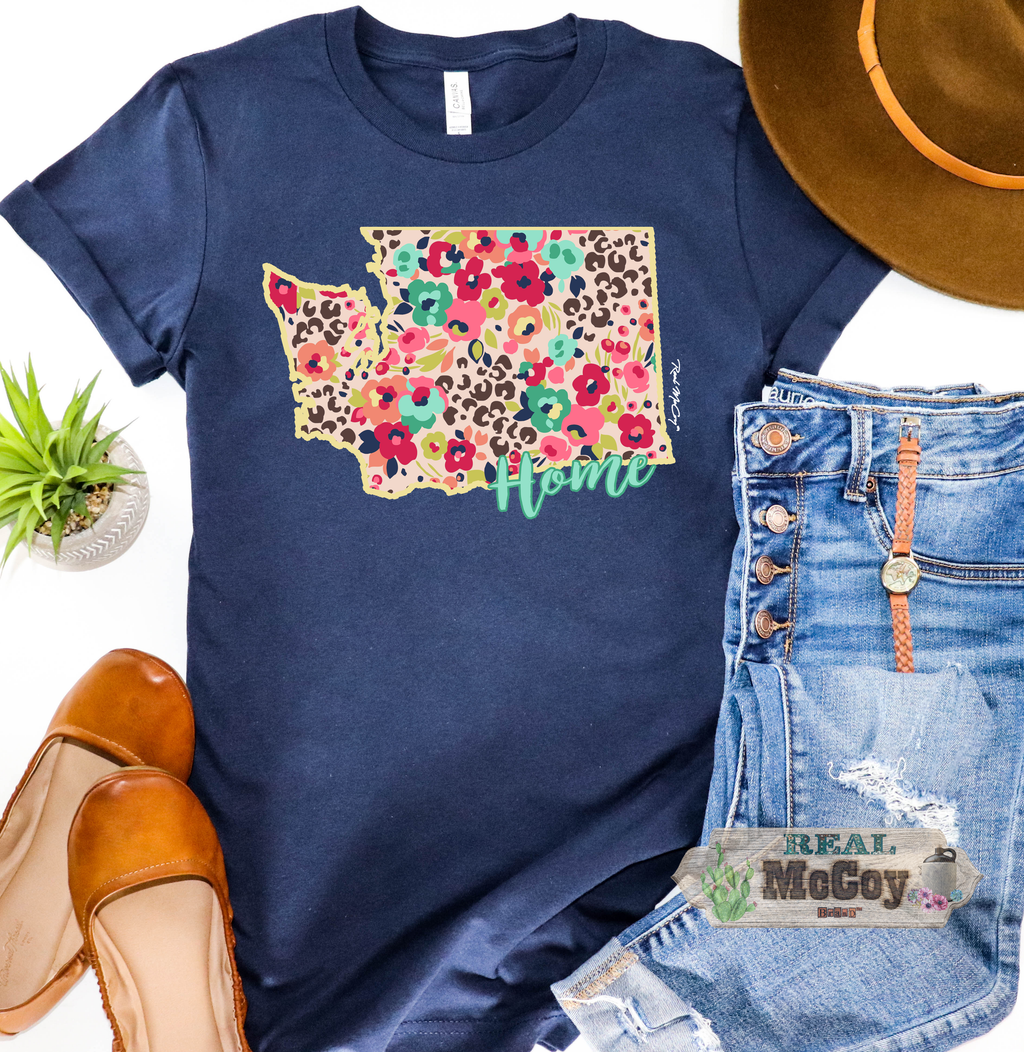 Floral Cheetah State Tee (Color & State Options)