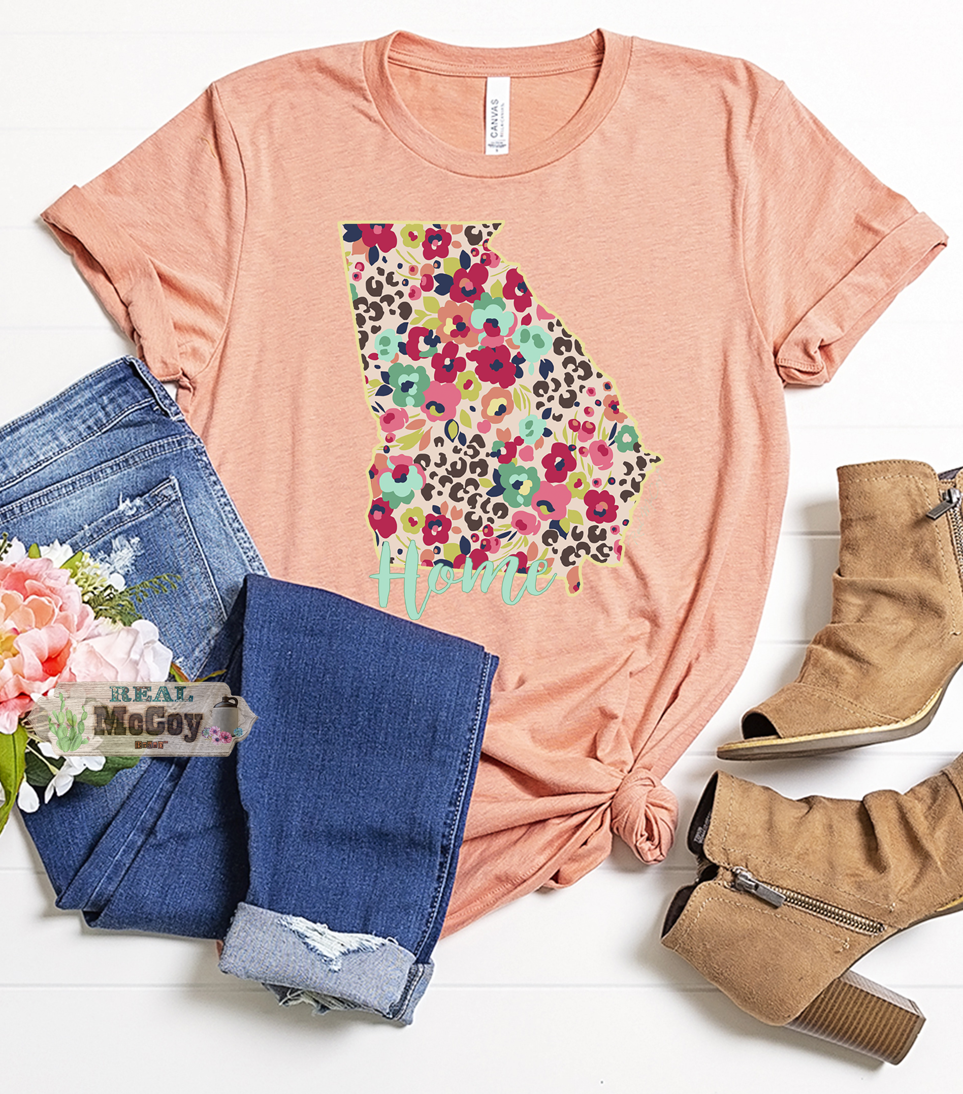 Floral Cheetah State Tee (Color & State Options)