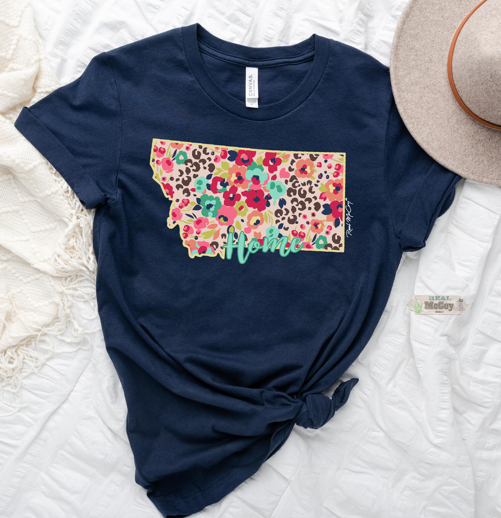 Floral Cheetah State Tee (Color & State Options)
