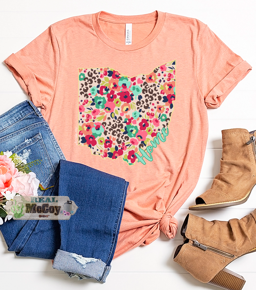Floral Cheetah State Tee (Color & State Options)
