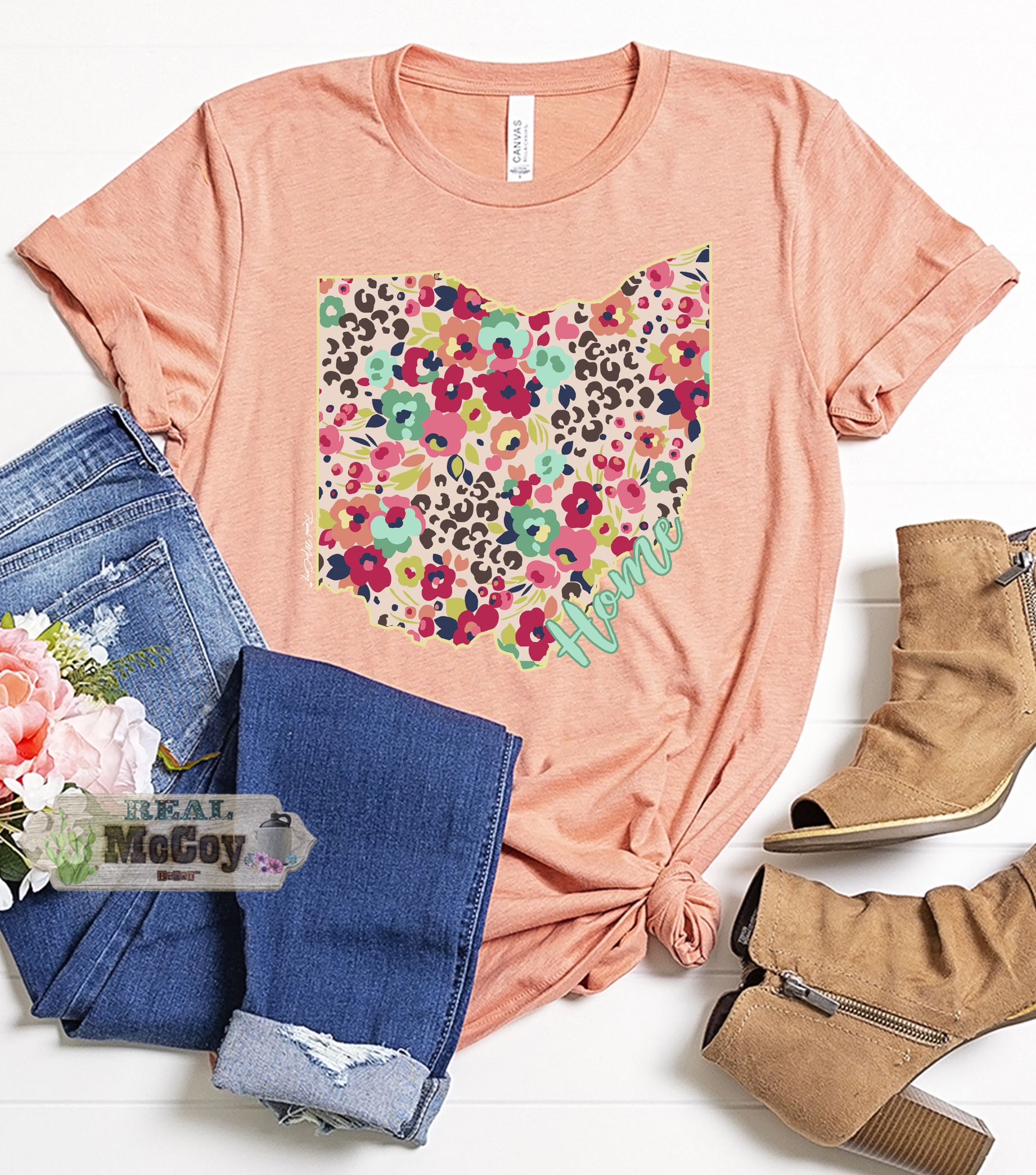 Floral Cheetah State Tee (Color & State Options)