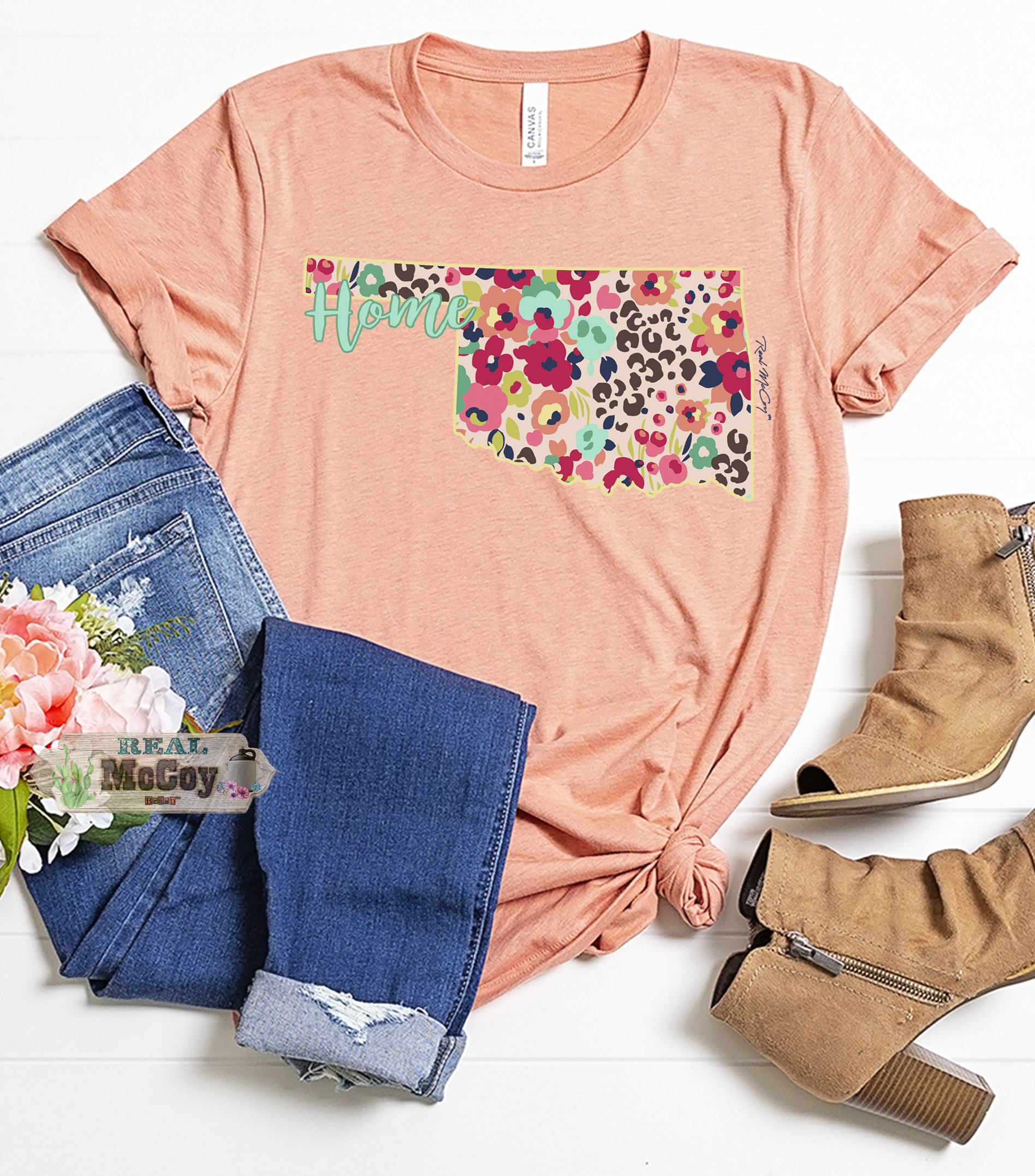 Floral Cheetah State Tee (Color & State Options)