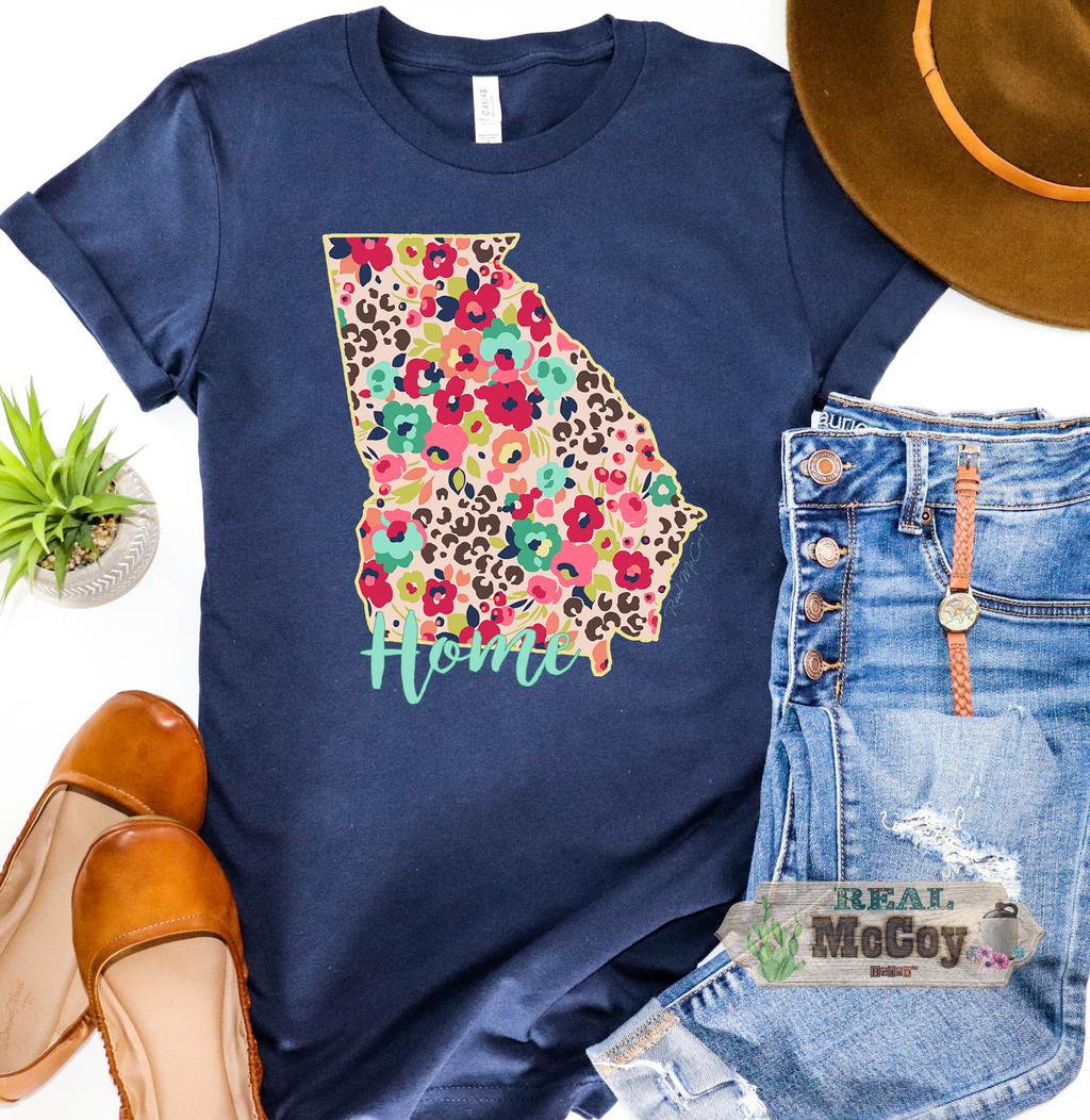 Floral Cheetah State Tee (Color & State Options)