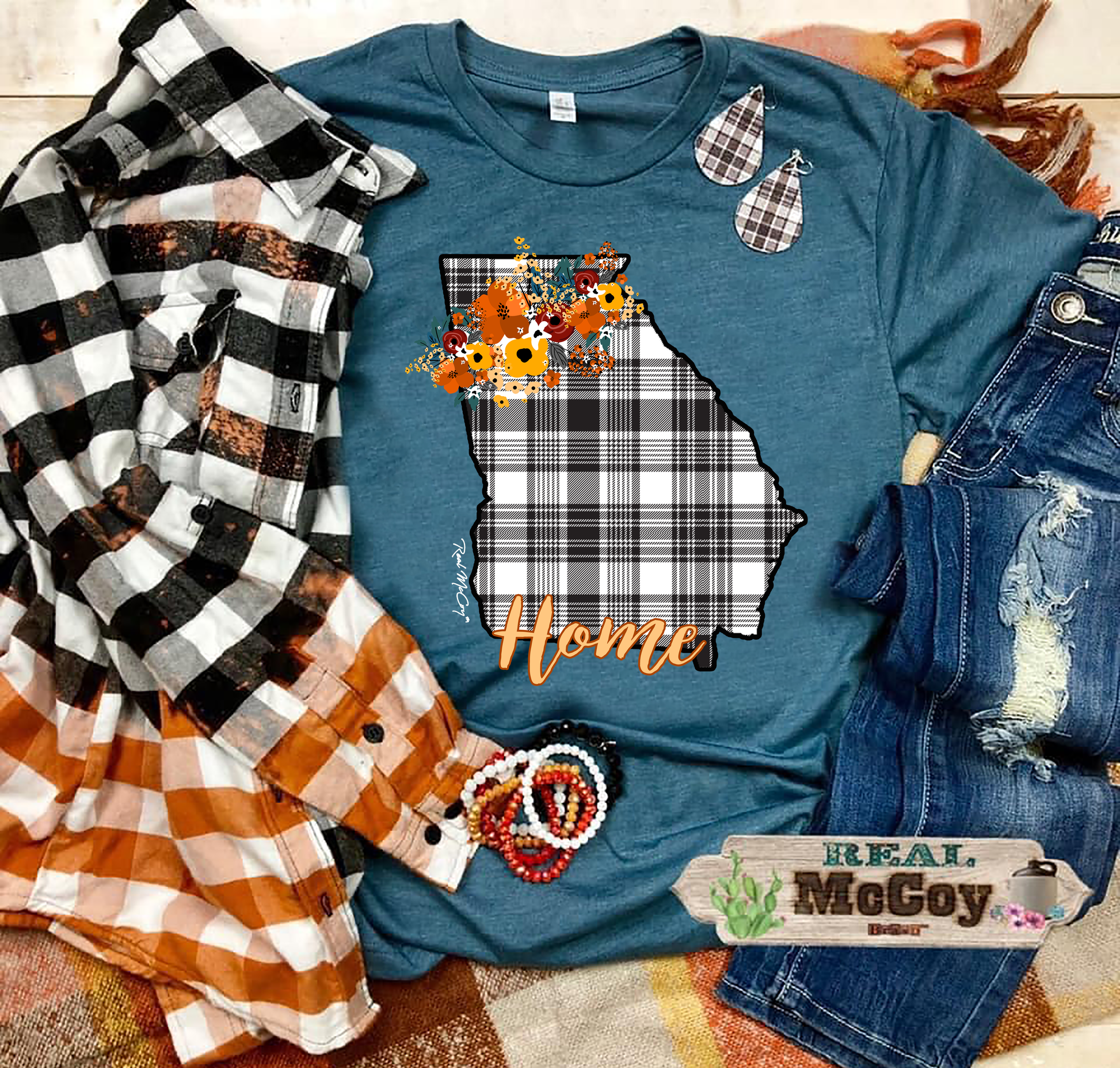 Fall Plaid State Tee