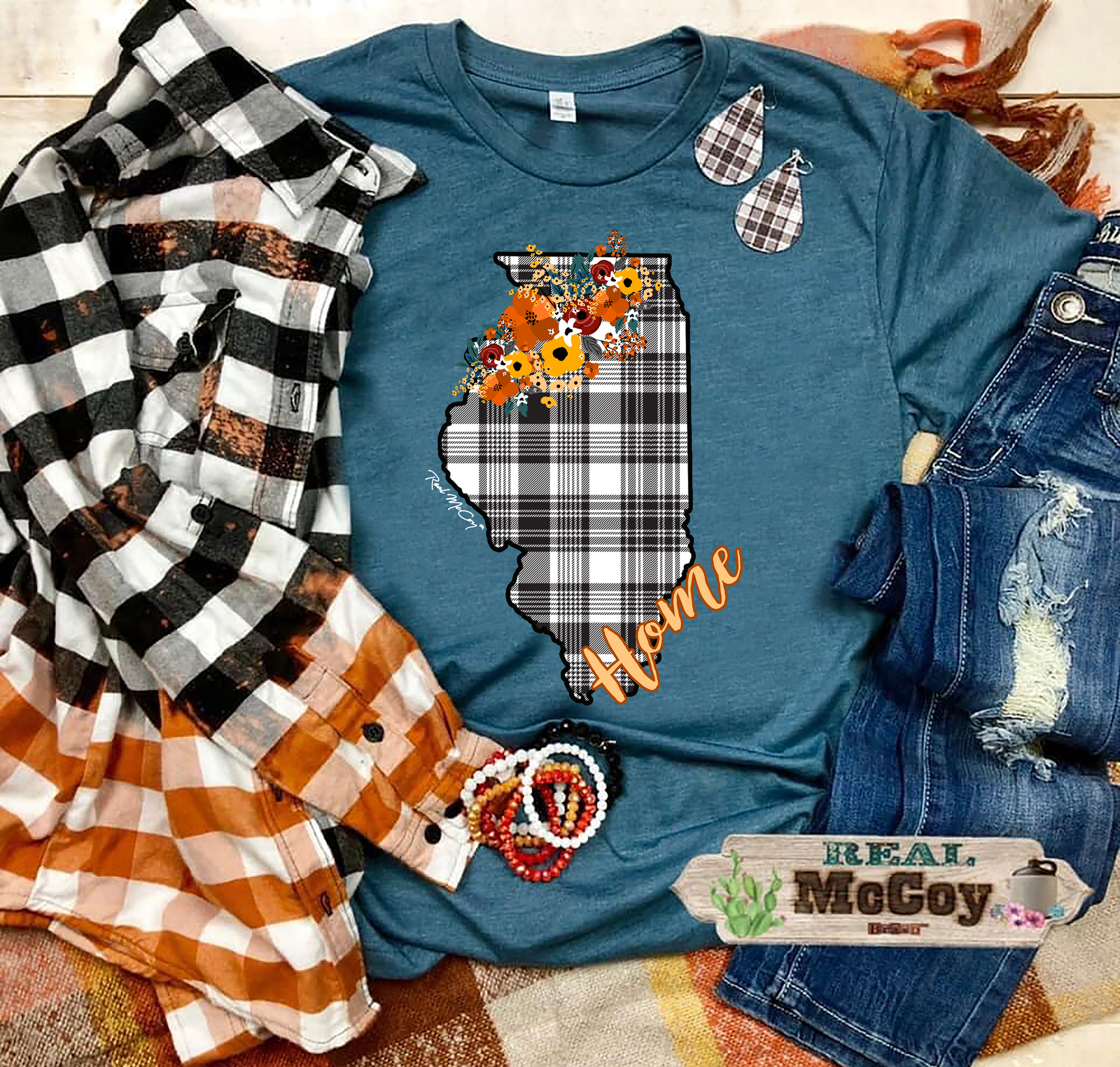 Fall Plaid State Tee
