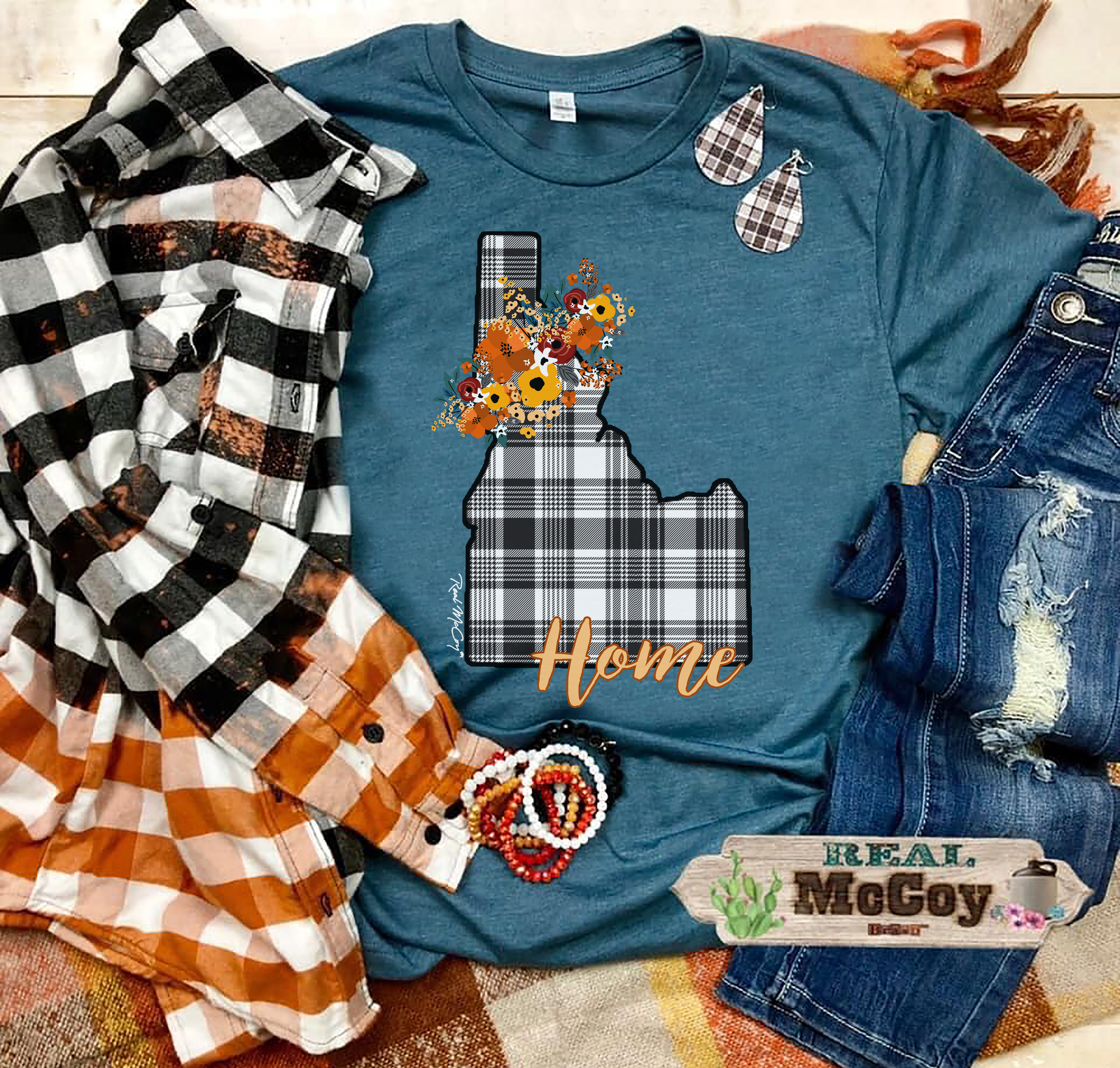 Fall Plaid State Tee