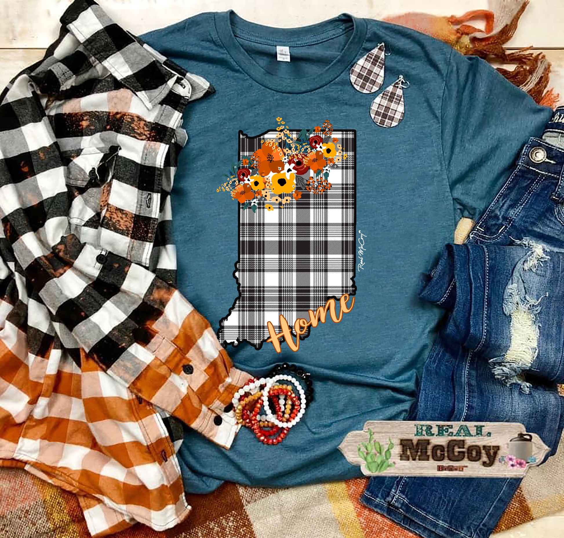 Fall Plaid State Tee