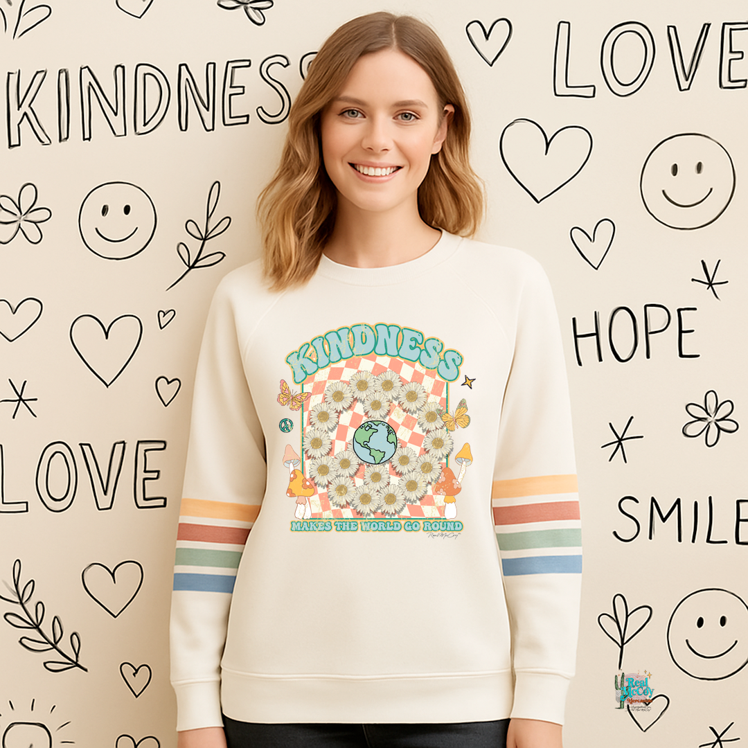Kind World Striped Sleeve Sweatshirt