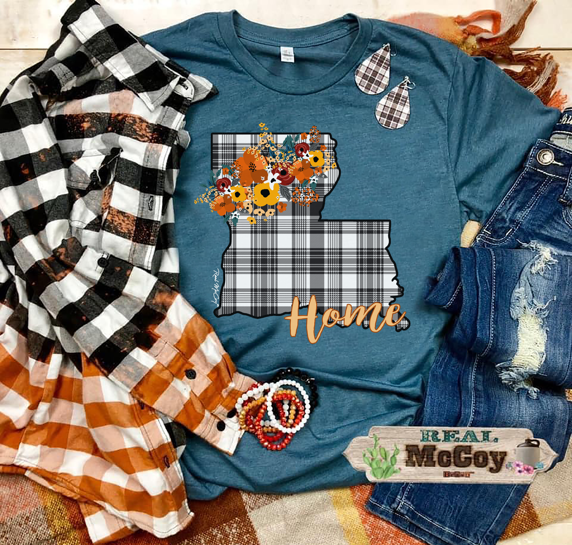 Fall Plaid State Tee