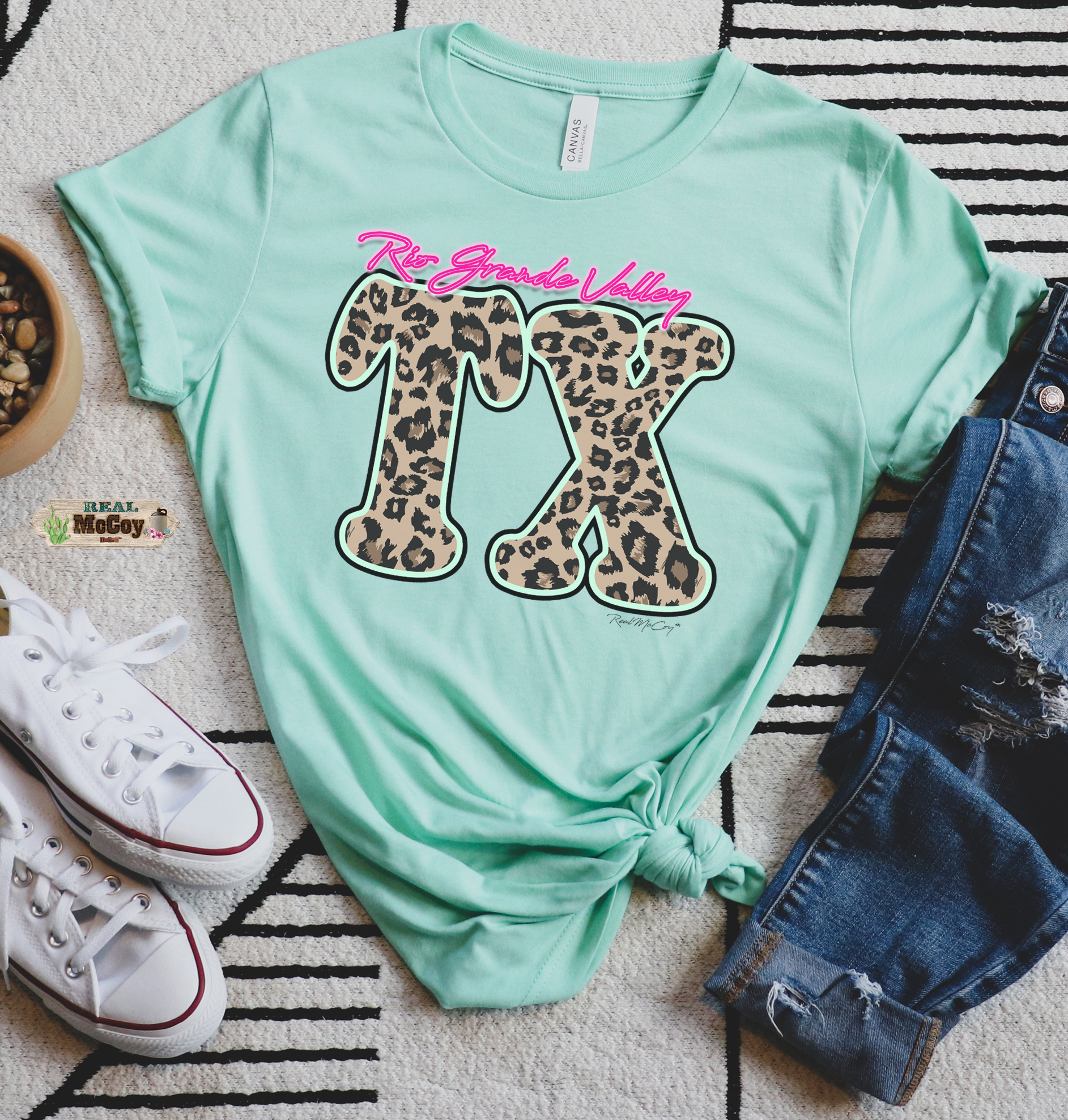Leopard & Neon State Abbreviation Tee