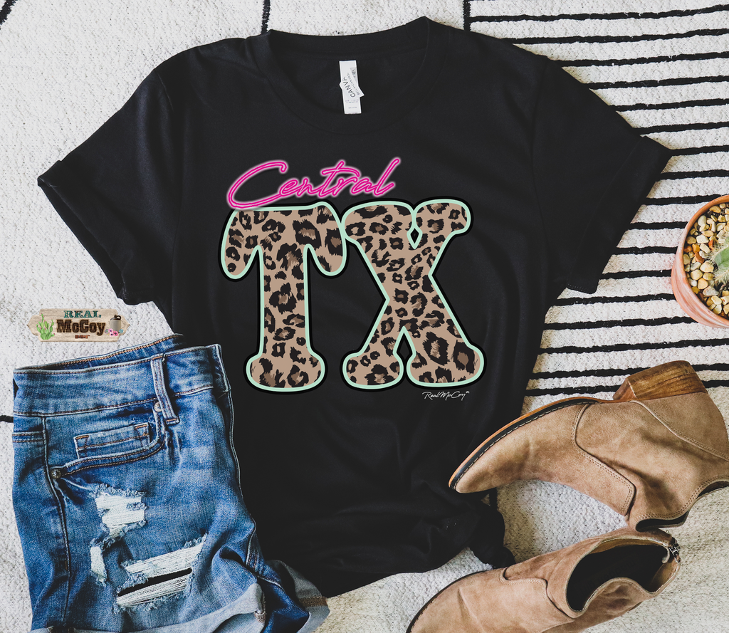 Leopard & Neon State Abbreviation Tee