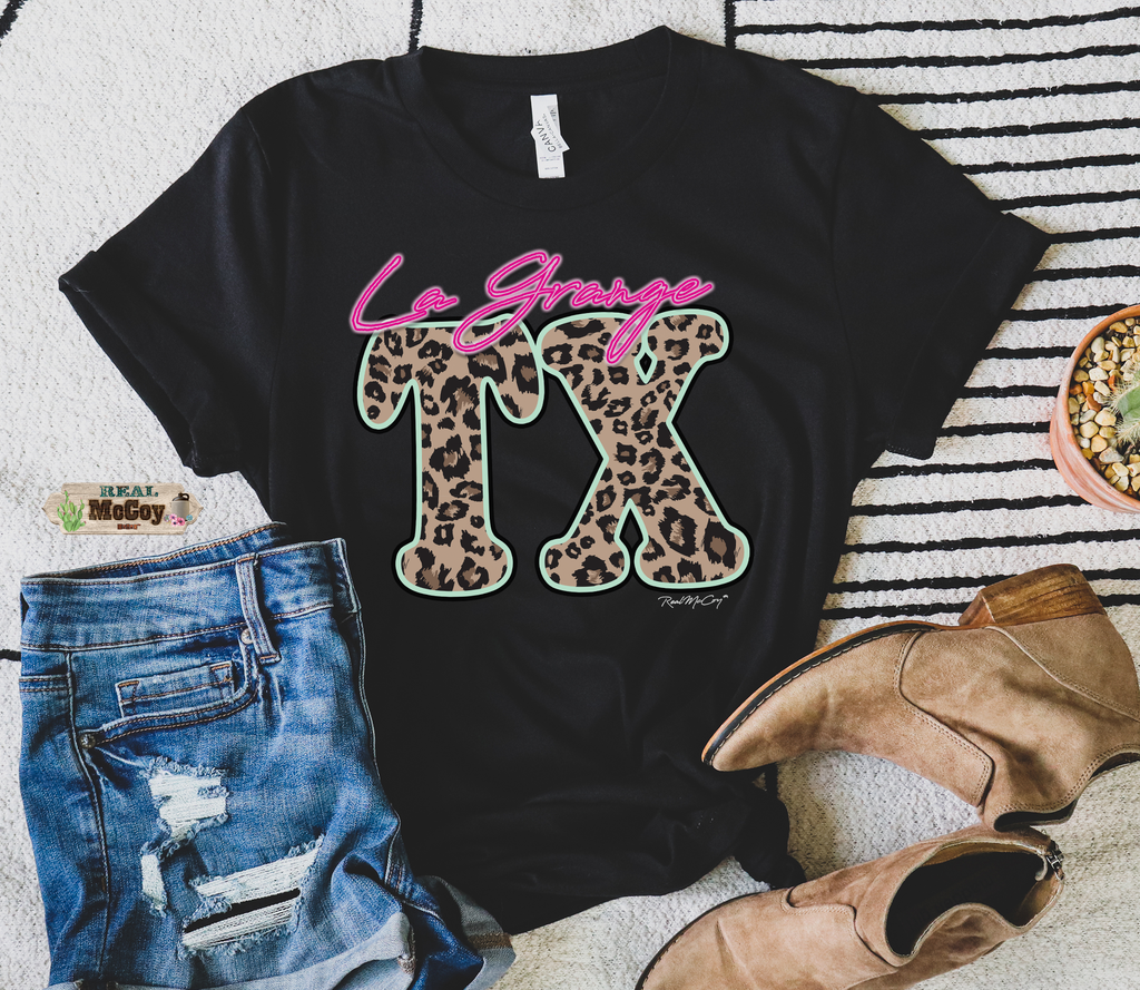 Leopard & Neon State Abbreviation Tee