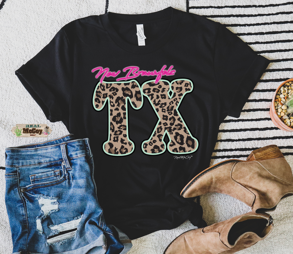 Leopard & Neon State Abbreviation Tee