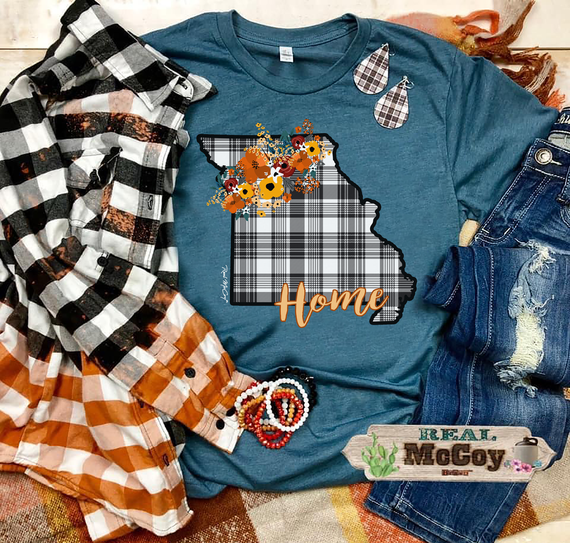 Fall Plaid State Tee