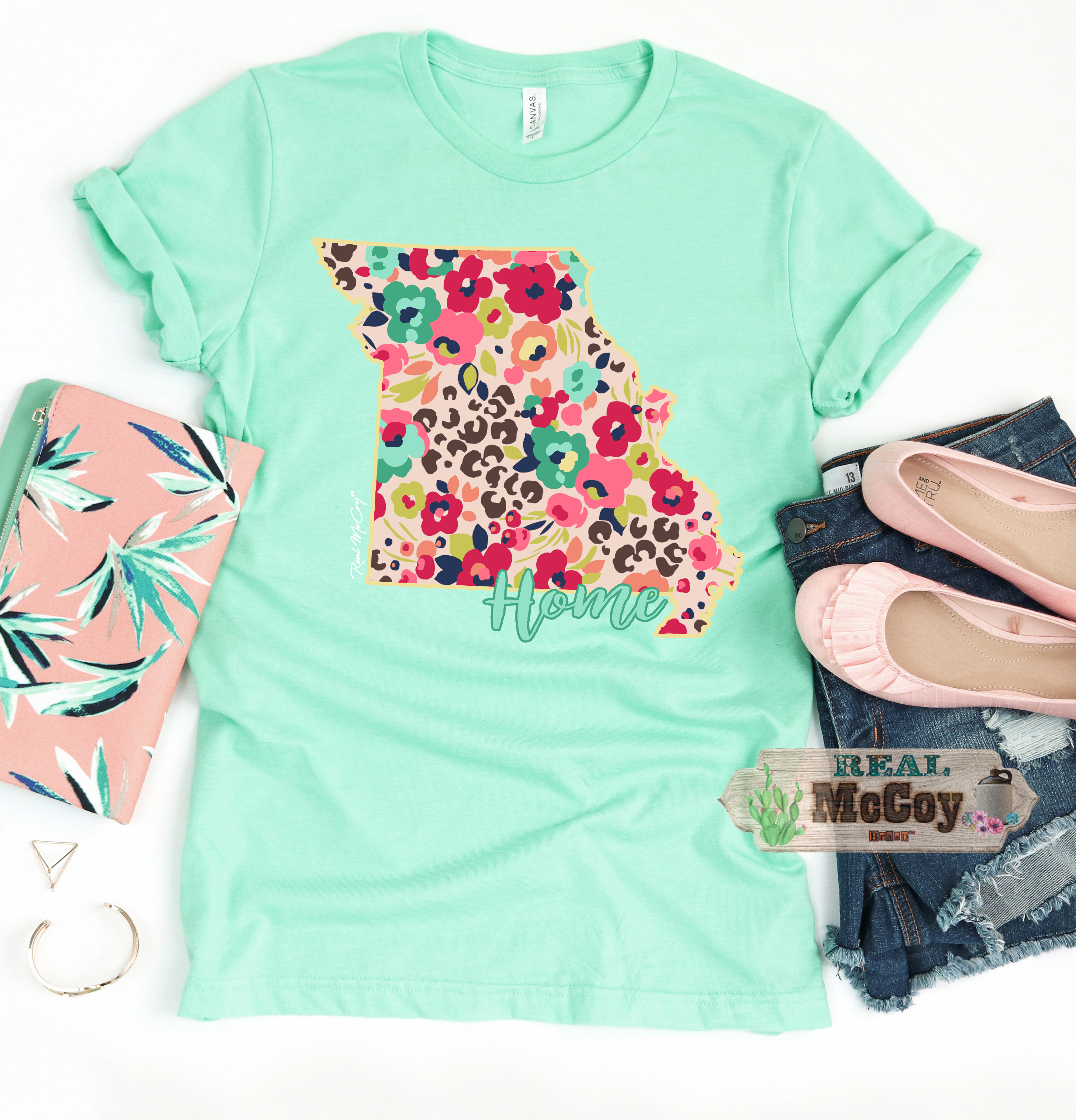 Floral Cheetah State Tee (Color & State Options)