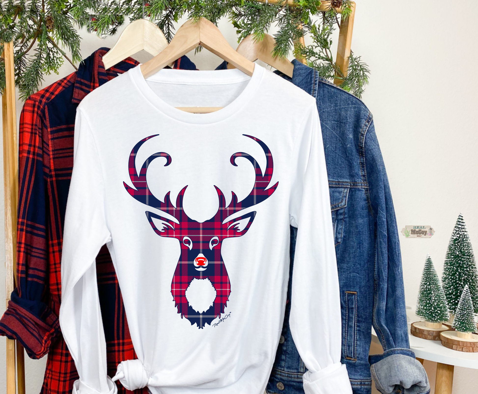Navy Plaid Rudolph Long Sleeve