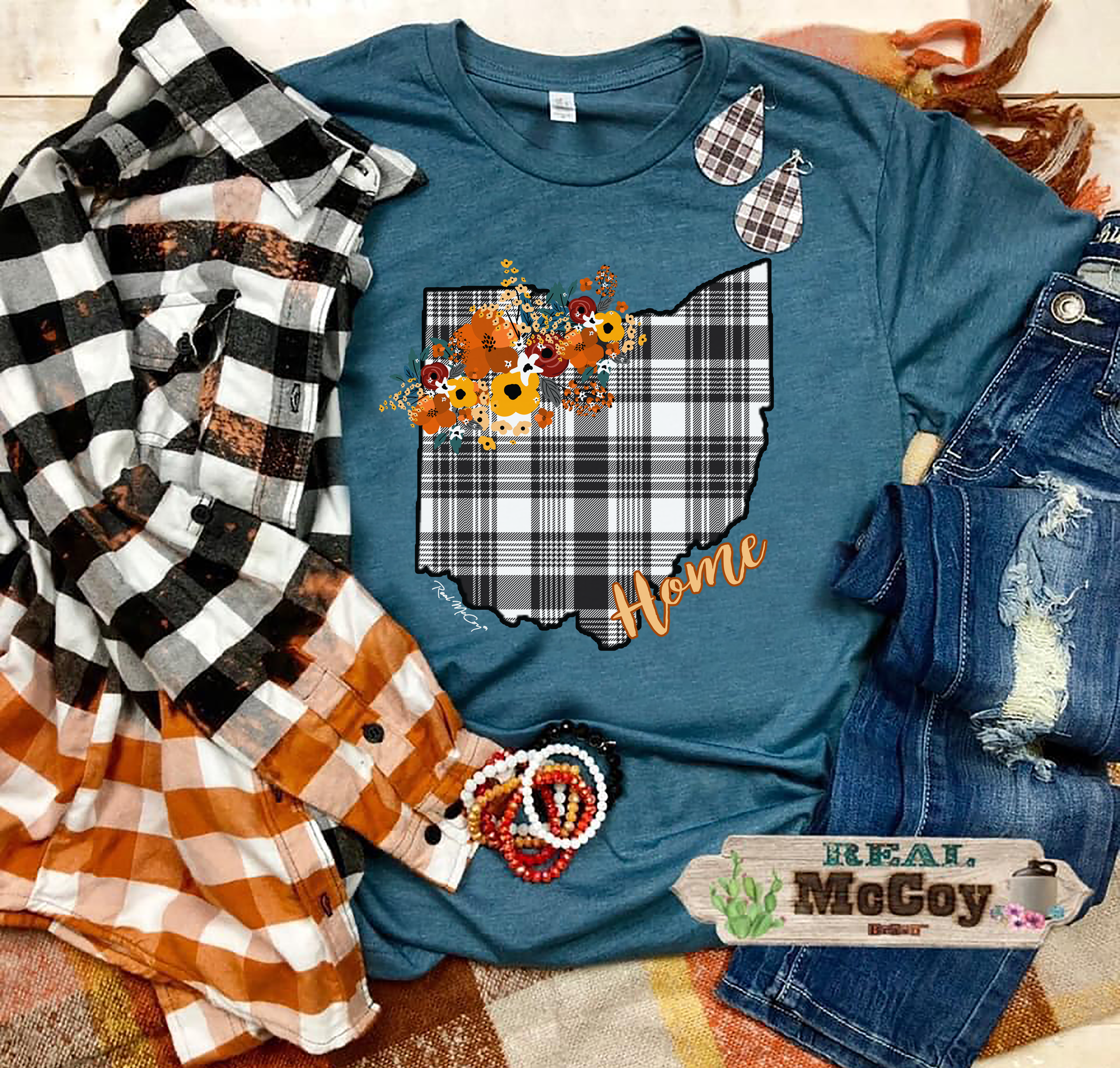 Fall Plaid State Tee