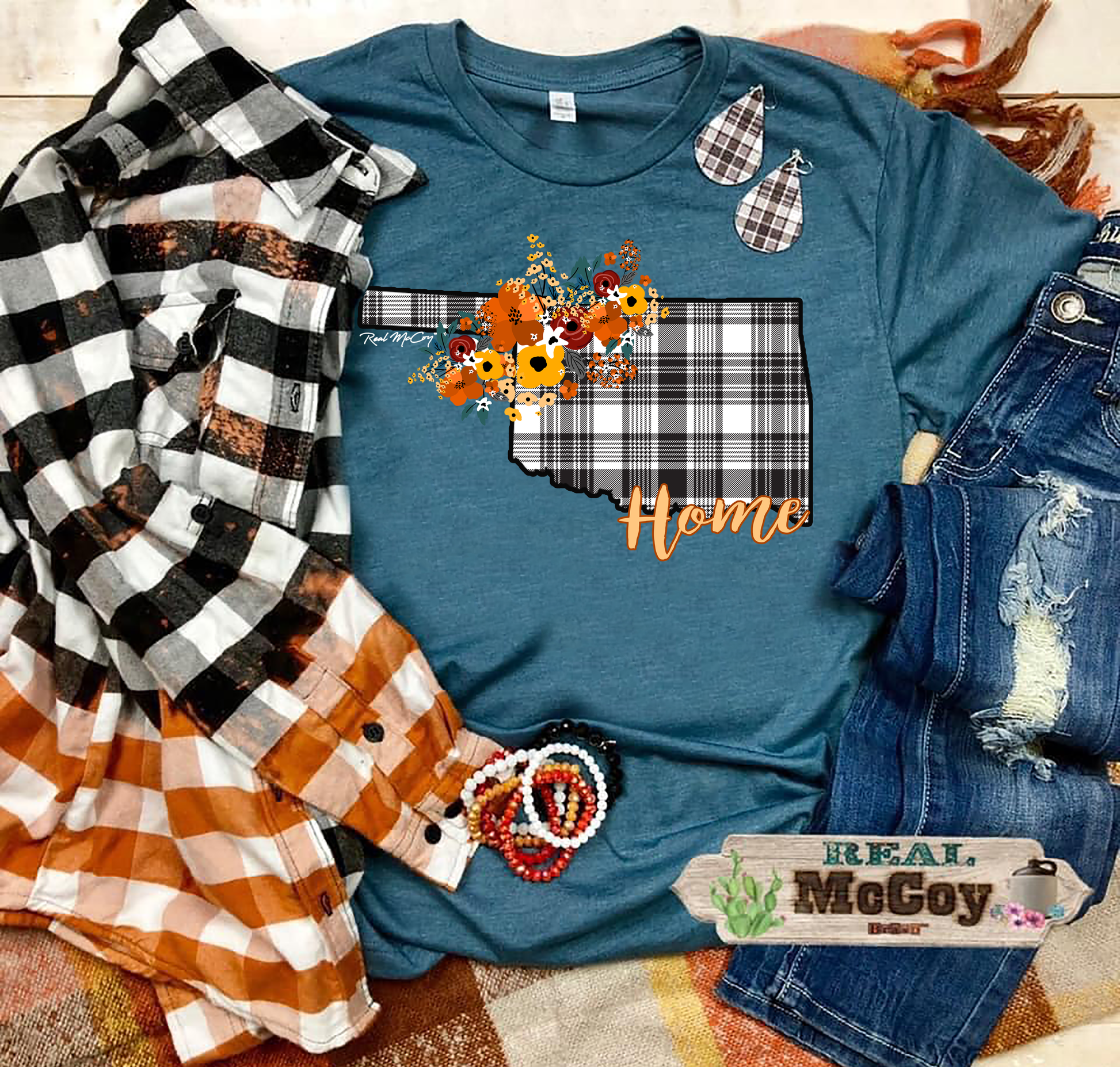 Fall Plaid State Tee