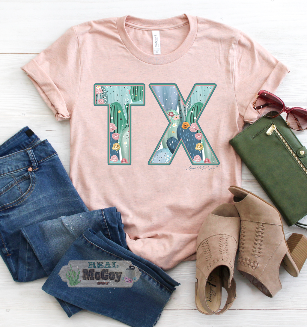 Pastel Cactus State Abbreviation Tee