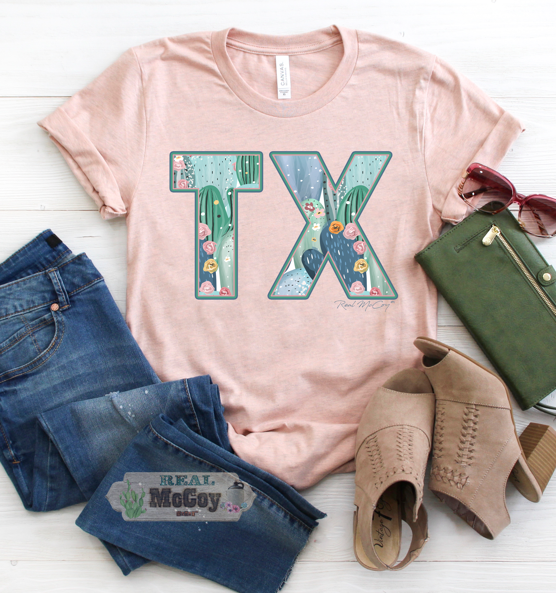 Pastel Cactus State Abbreviation Tee
