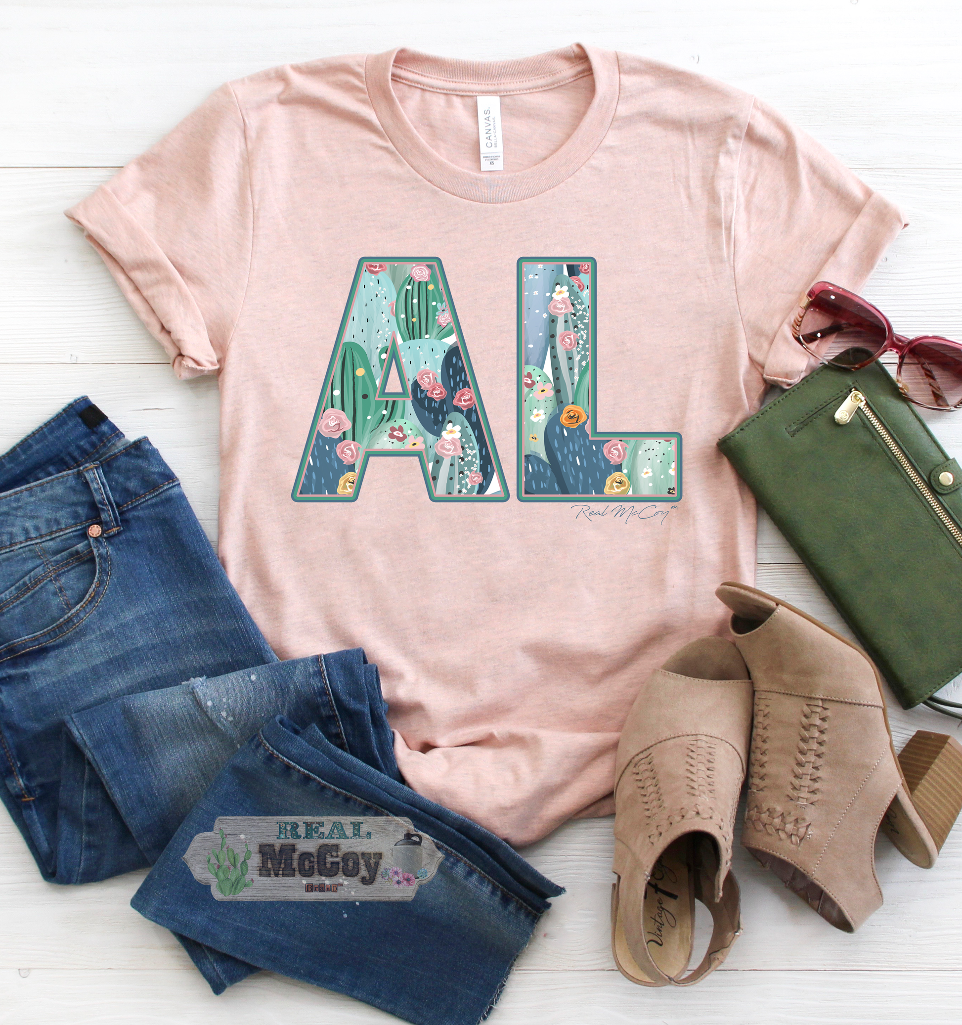 Pastel Cactus State Abbreviation Tee