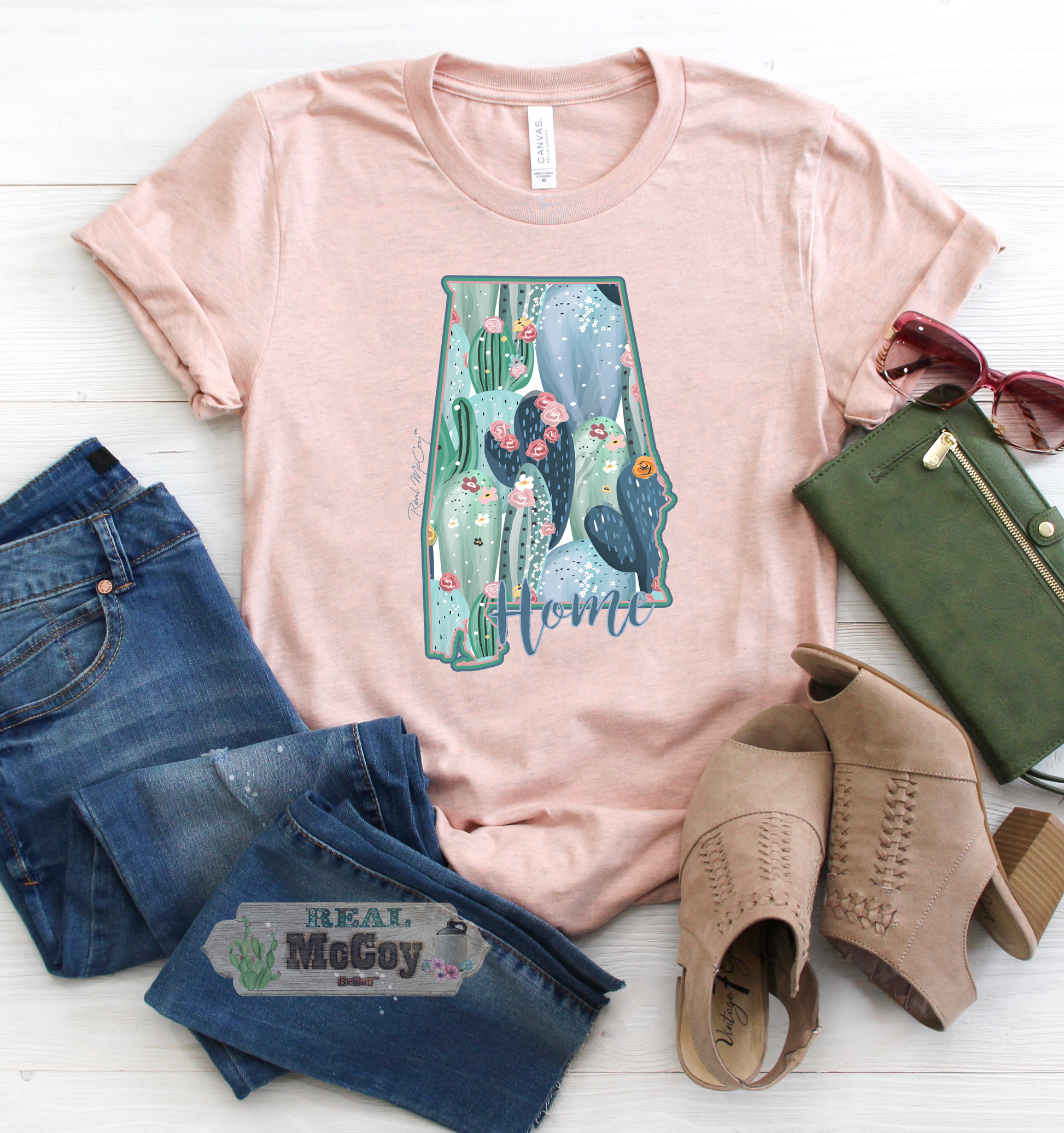 Pastel Cactus State Shape Tee