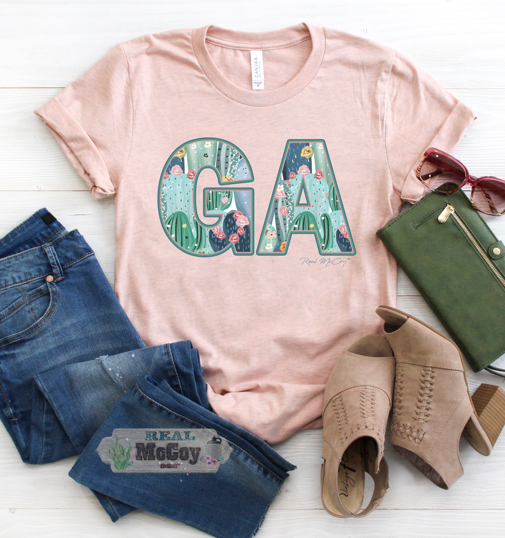 Pastel Cactus State Abbreviation Tee