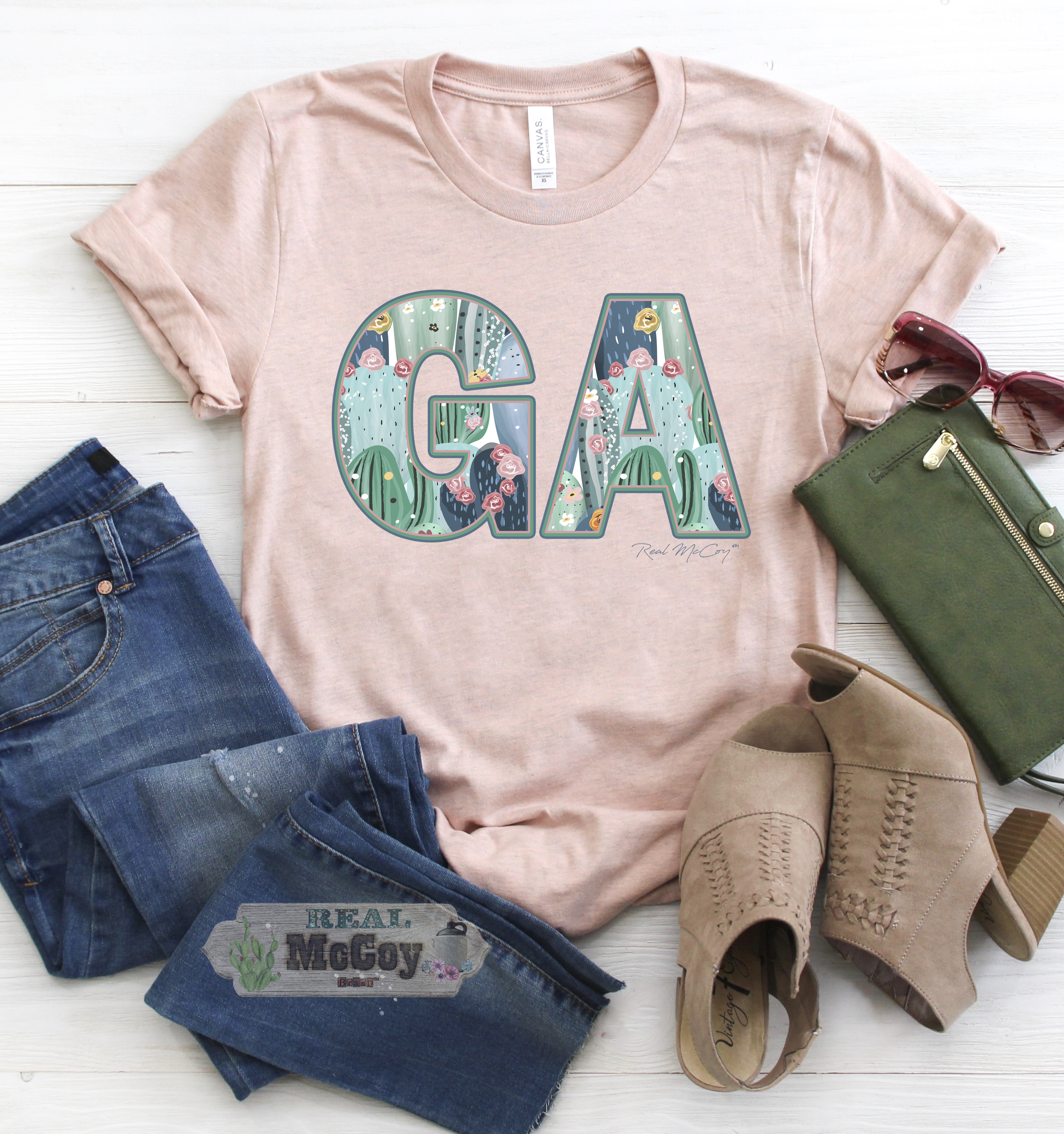 Pastel Cactus State Abbreviation Tee