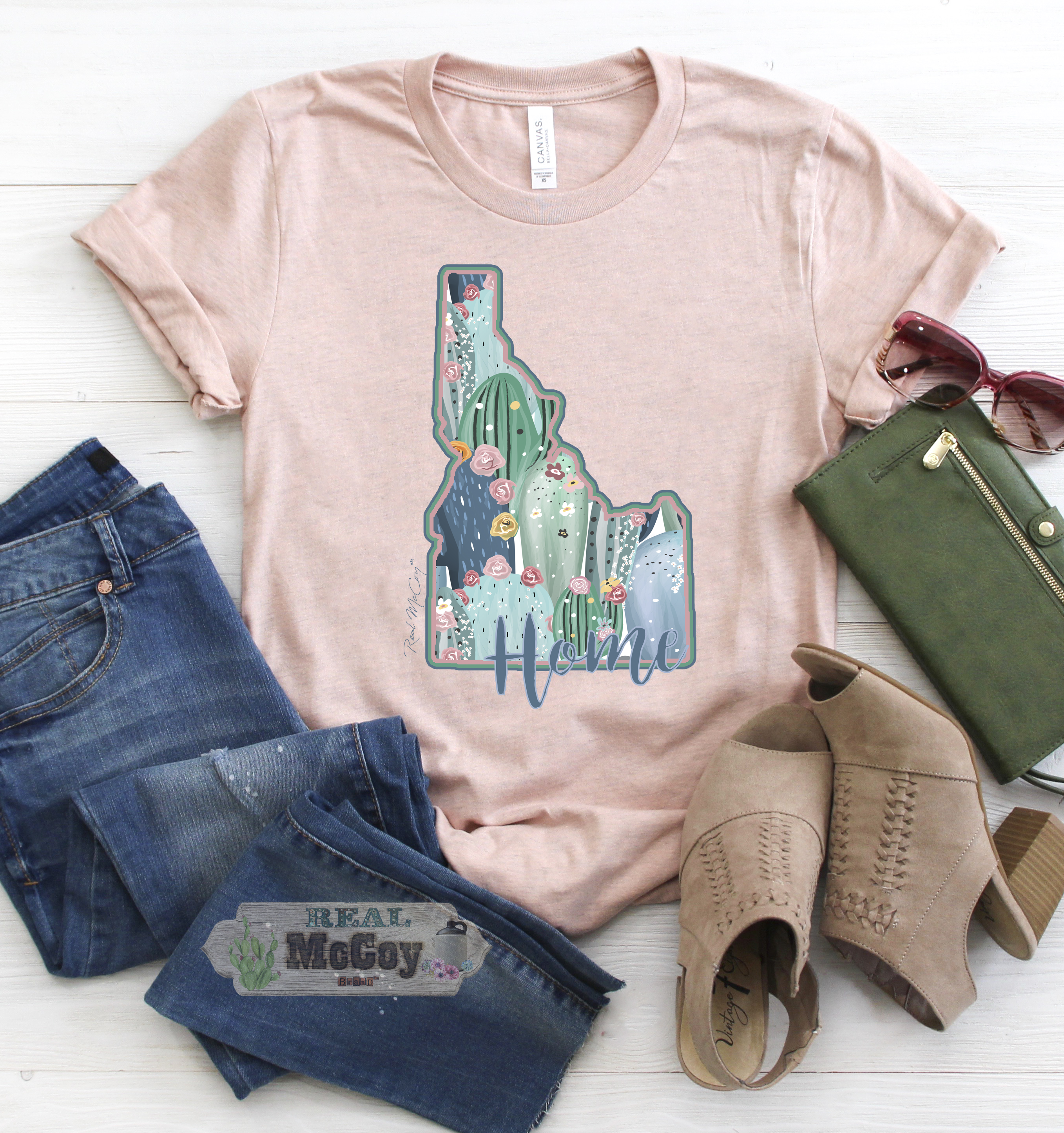 Pastel Cactus State Shape Tee