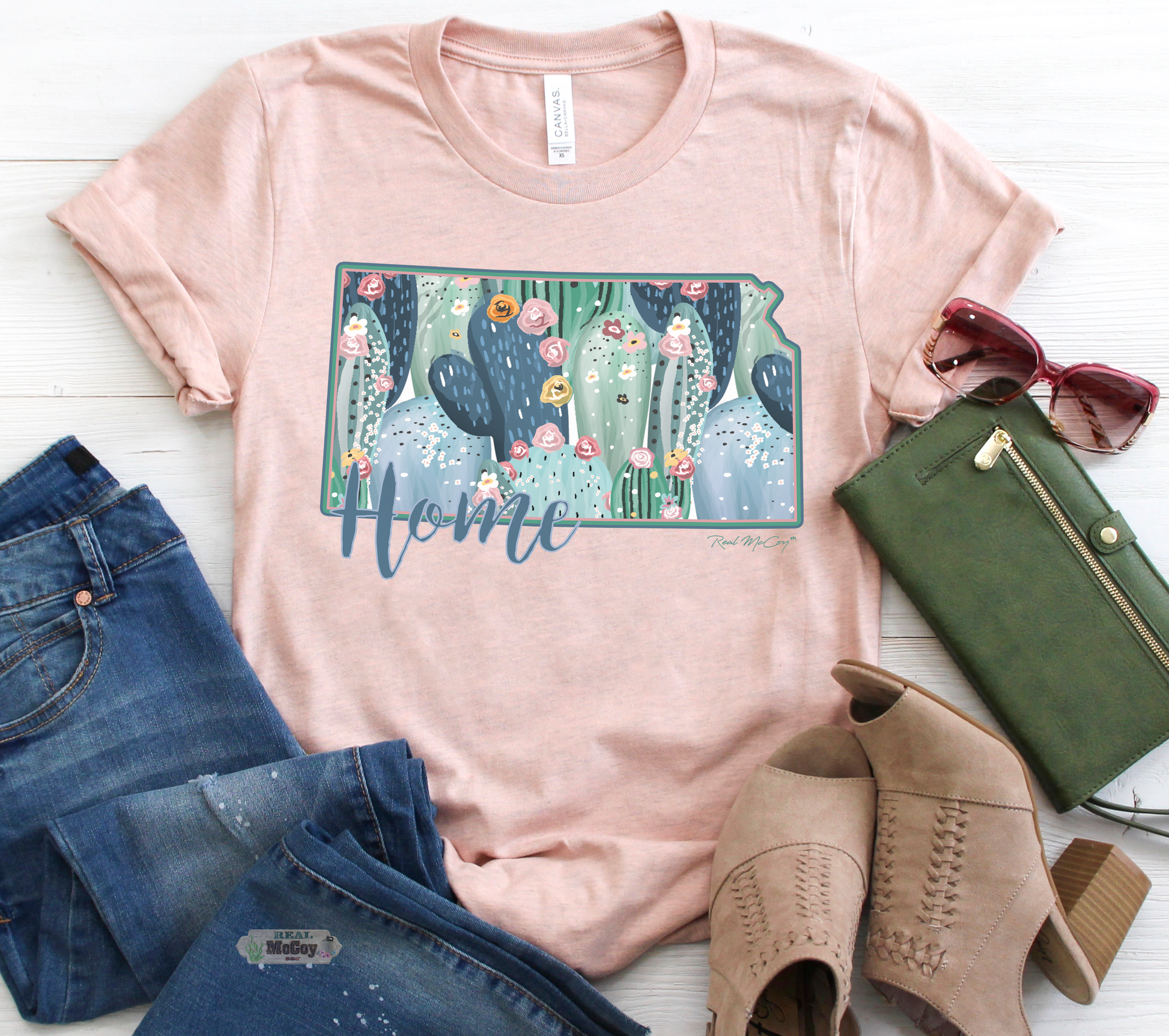 Pastel Cactus State Shape Tee