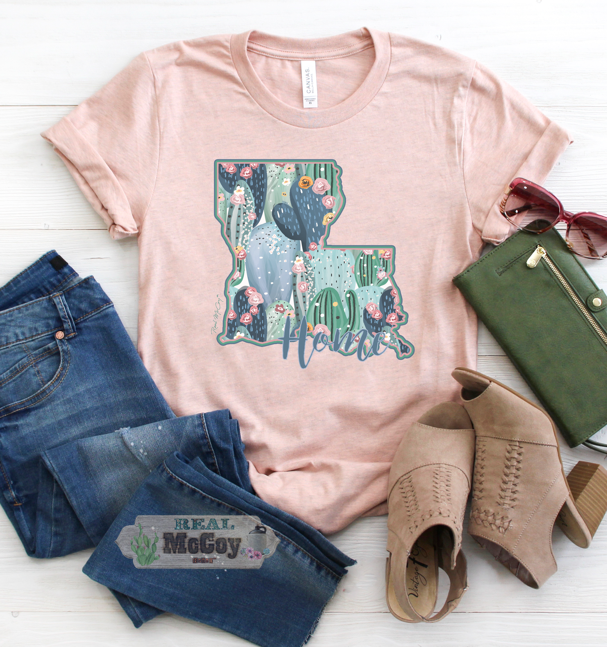 Pastel Cactus State Shape Tee