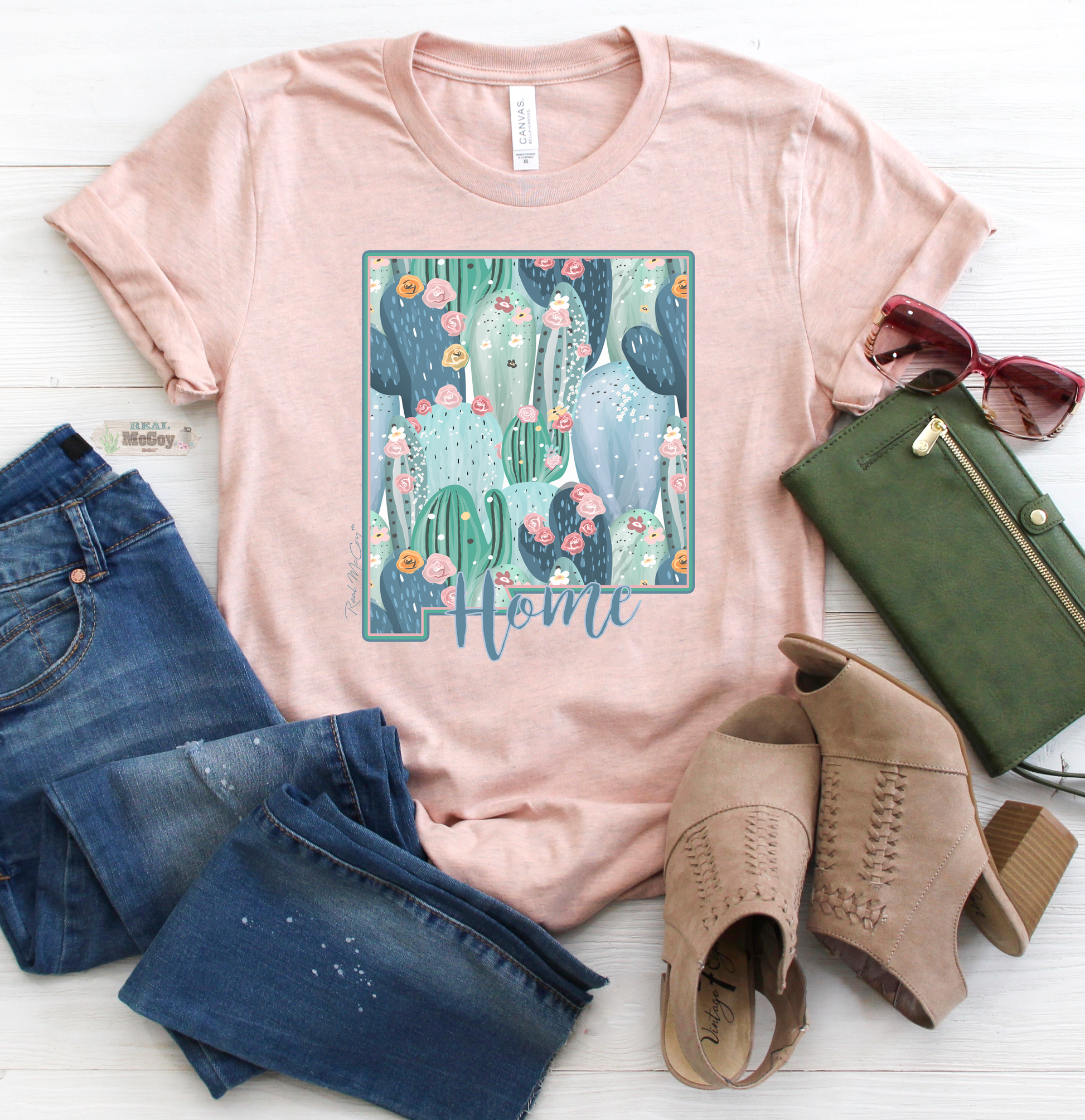 Pastel Cactus State Shape Tee