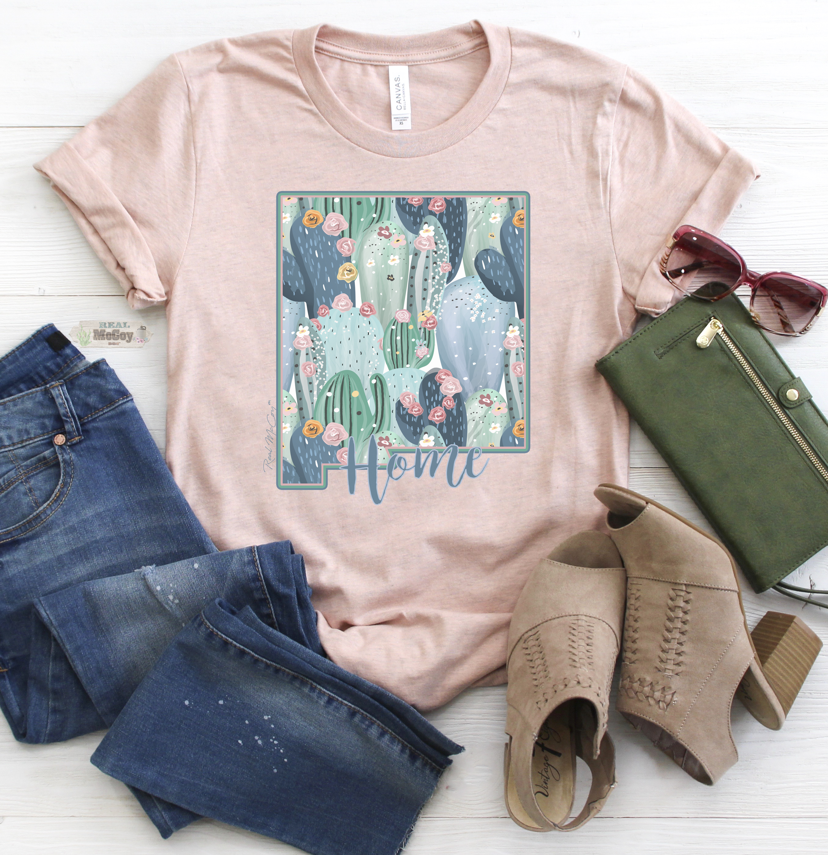 Pastel Cactus State Shape Tee