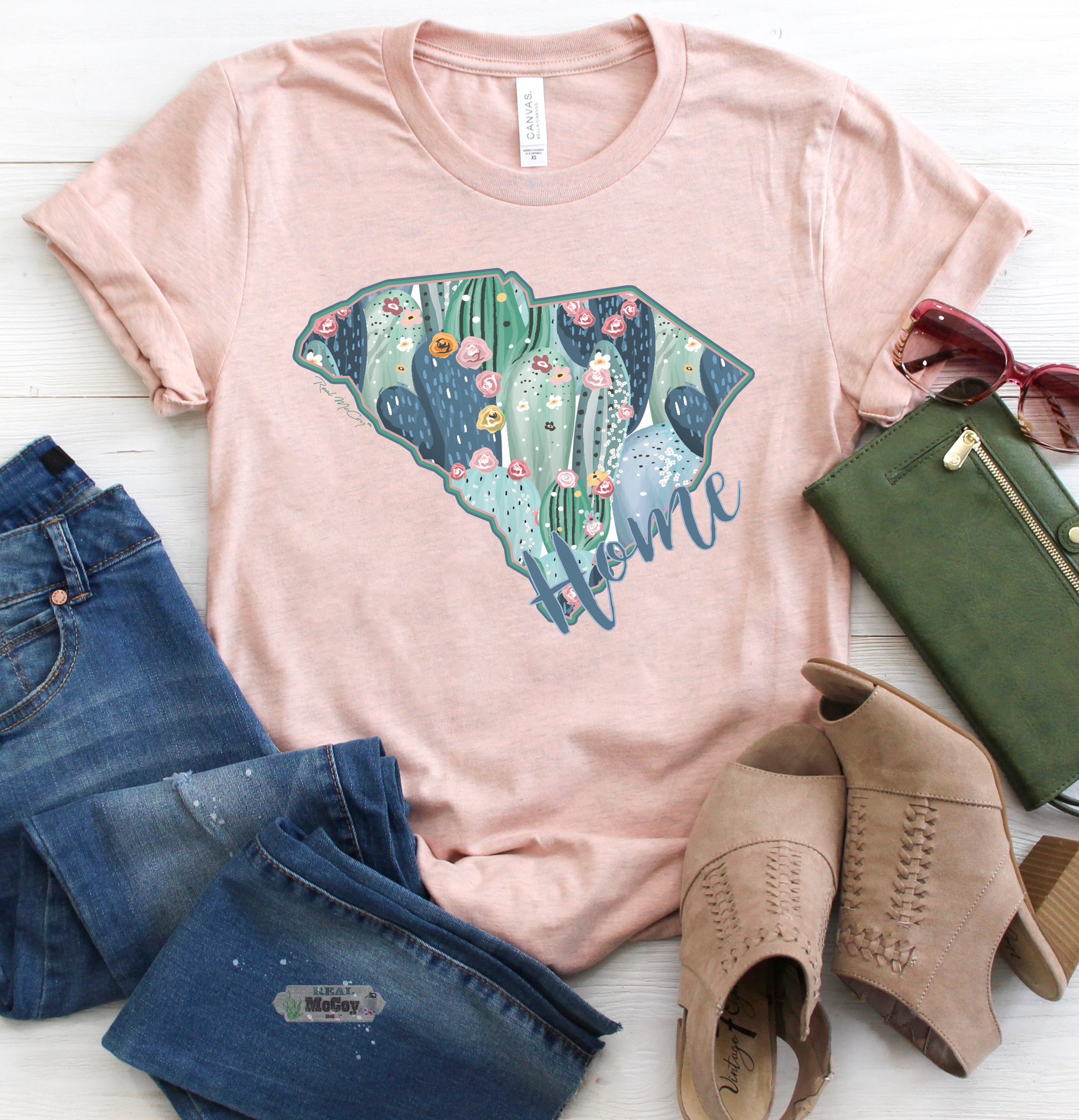 Pastel Cactus State Shape Tee
