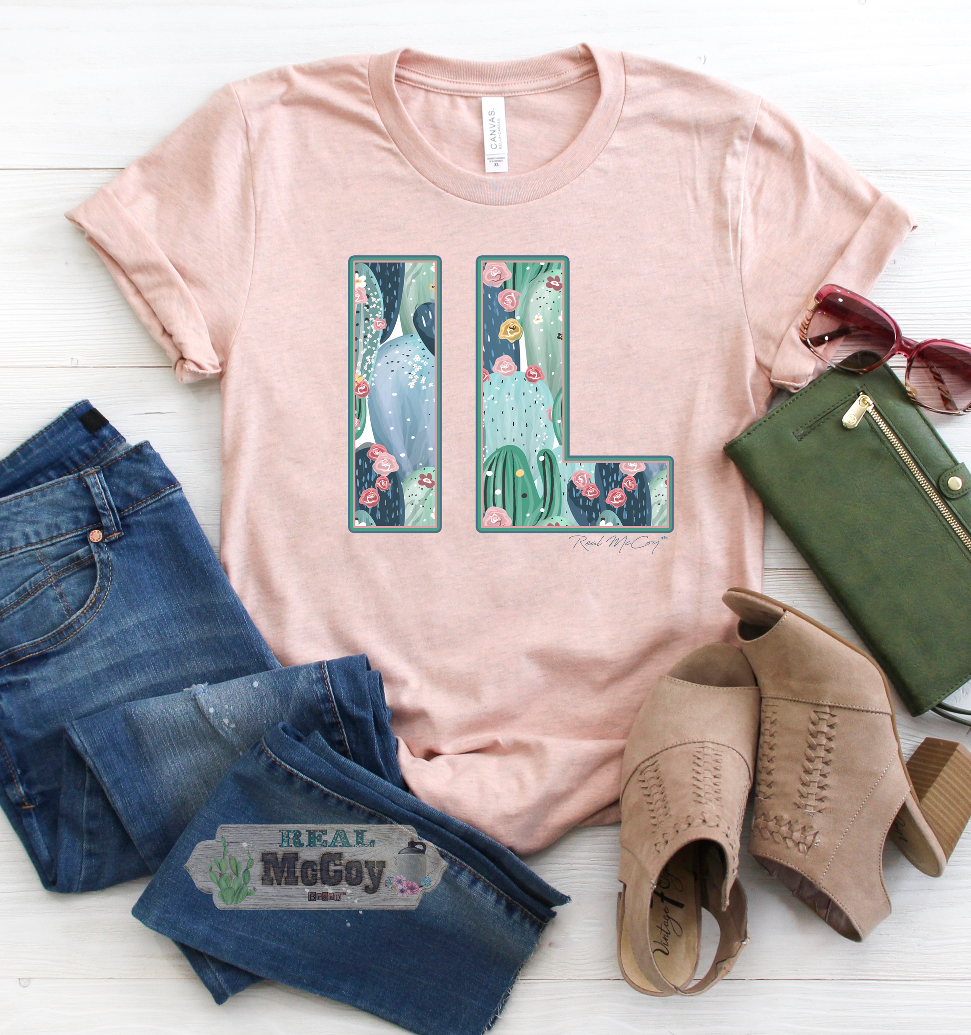 Pastel Cactus State Abbreviation Tee