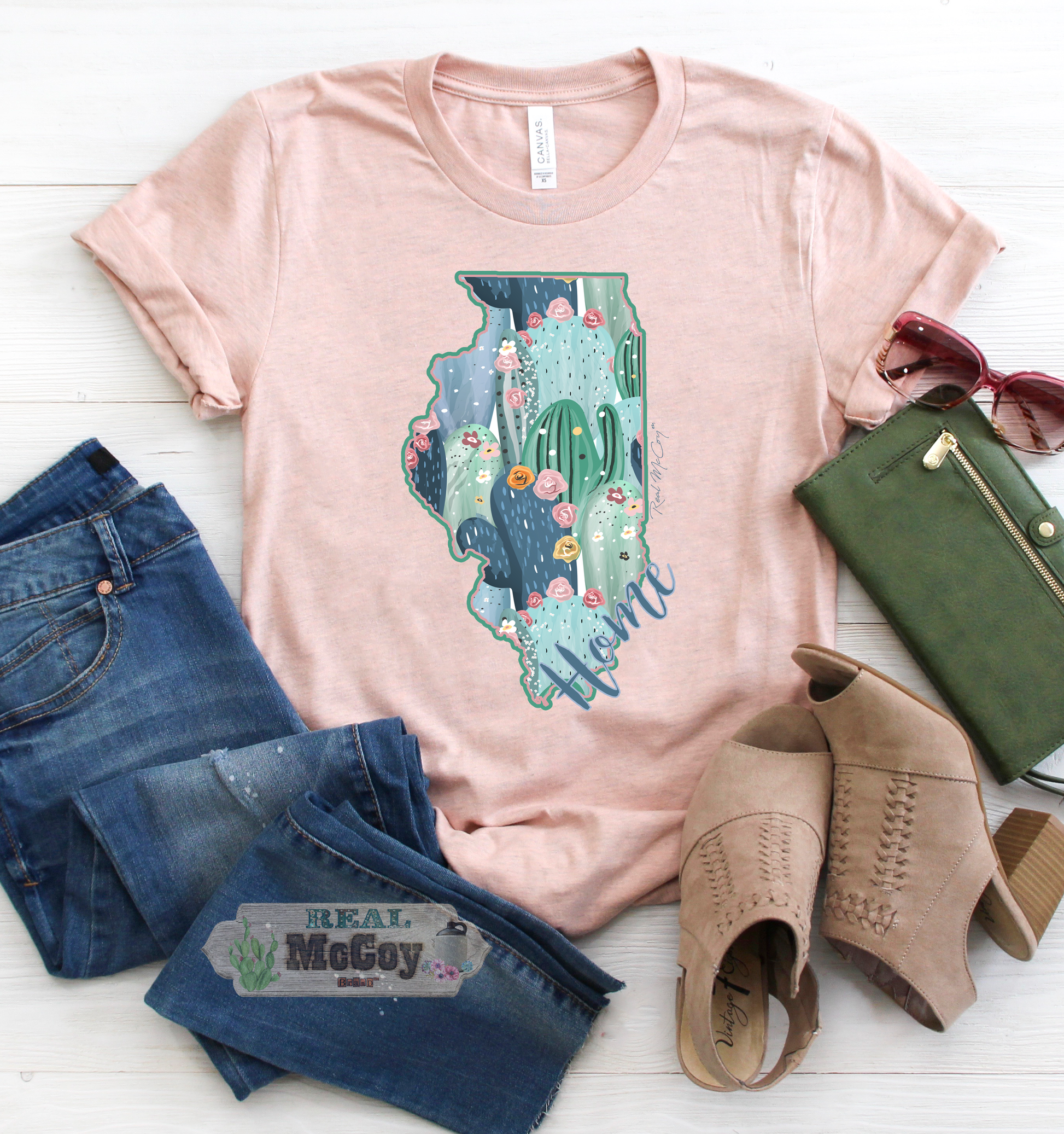 Pastel Cactus State Shape Tee
