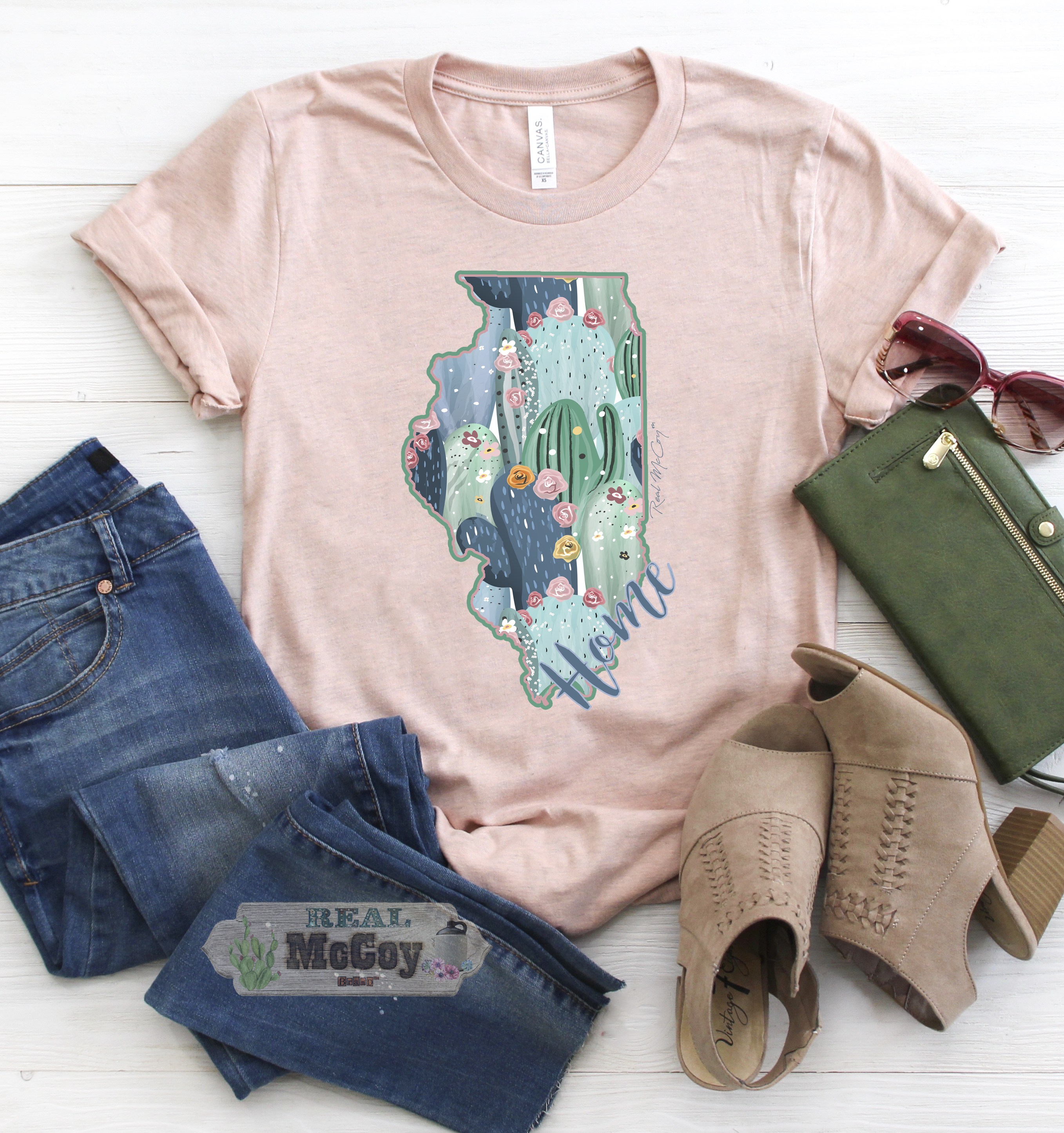 Pastel Cactus State Shape Tee