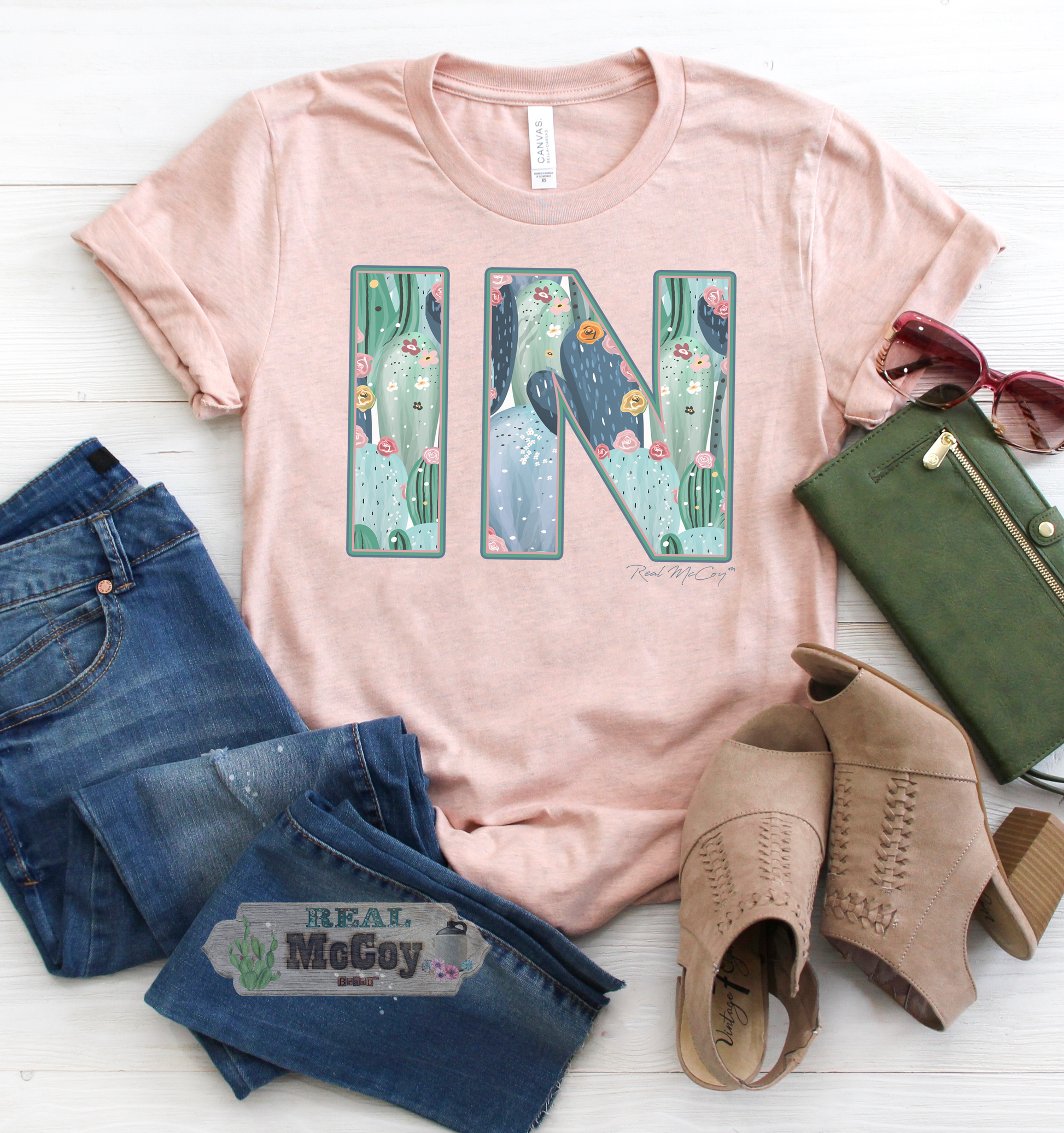 Pastel Cactus State Abbreviation Tee