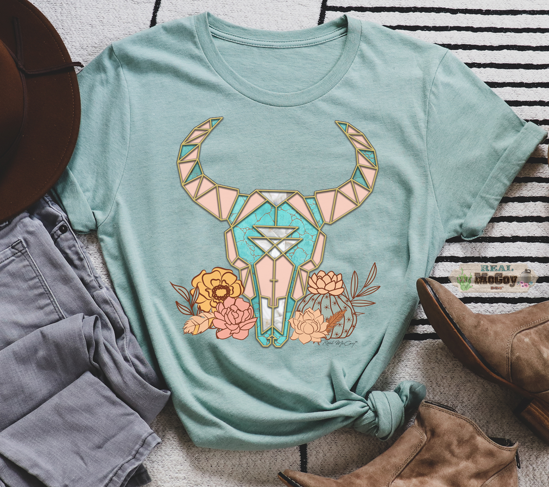 Turquoise Geo Bull ( TEE & TANK TOP)