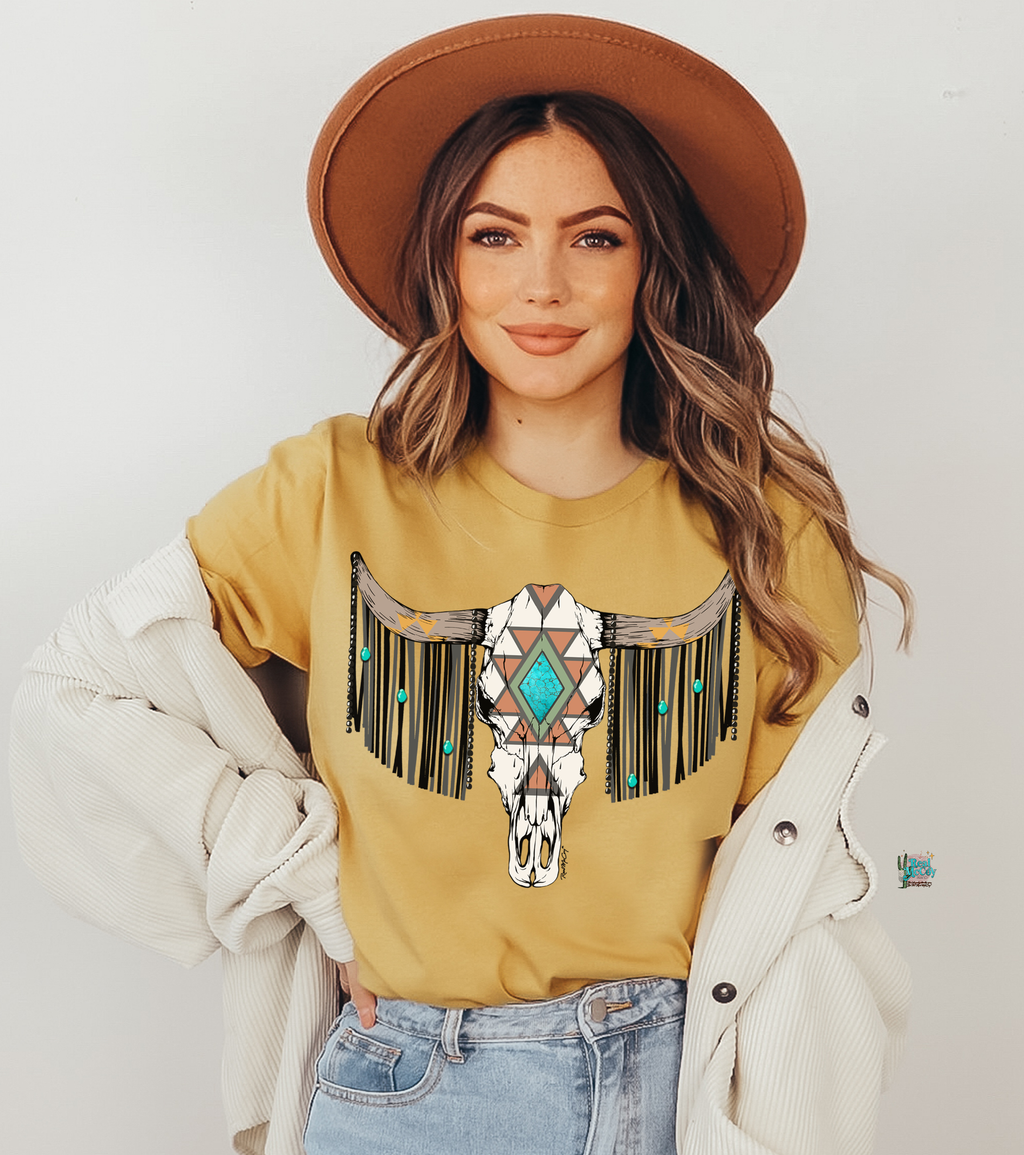 Turquoise & Fringe Bull Tee & Sweatshirt