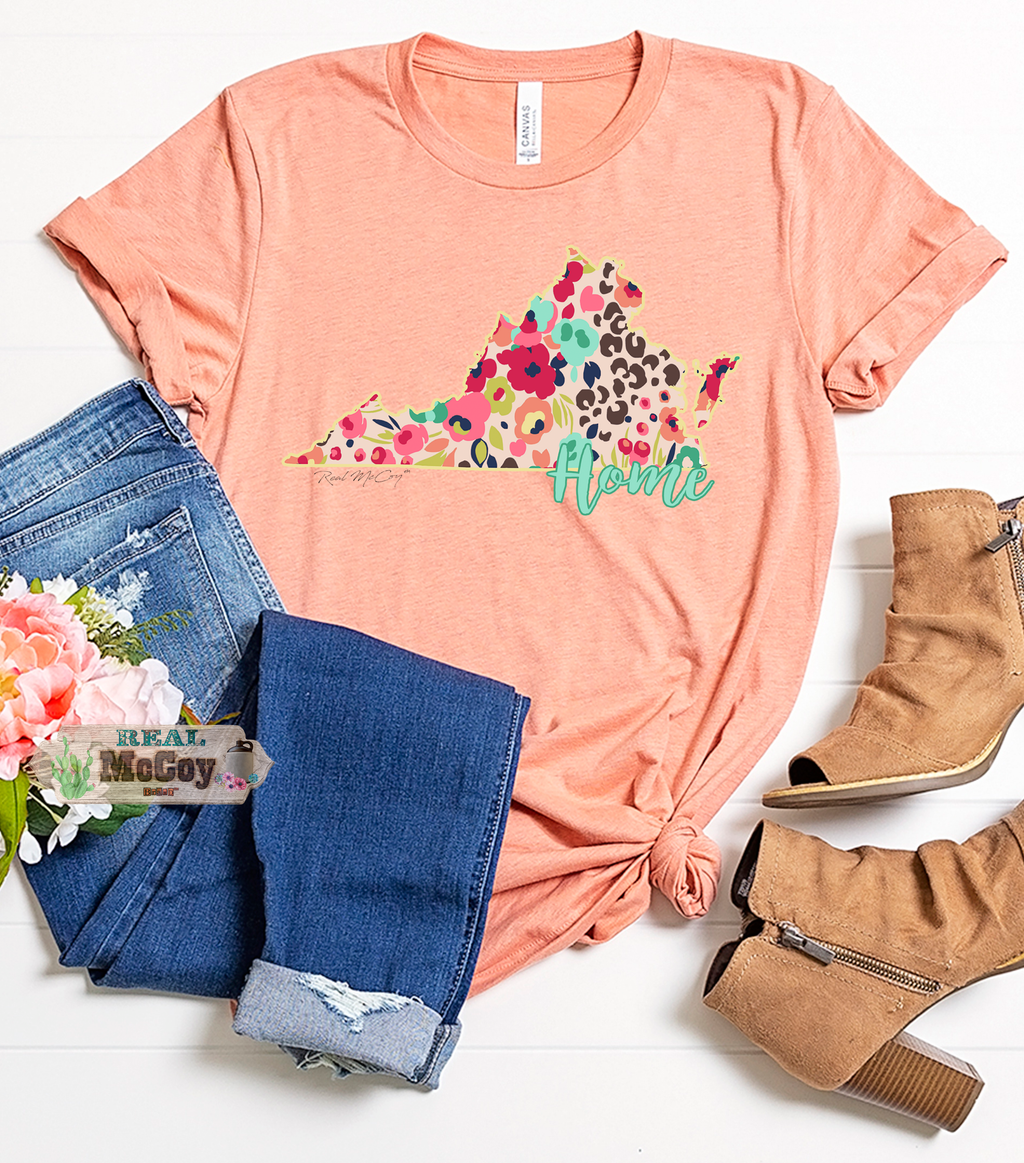 Floral Cheetah State Tee (Color & State Options)